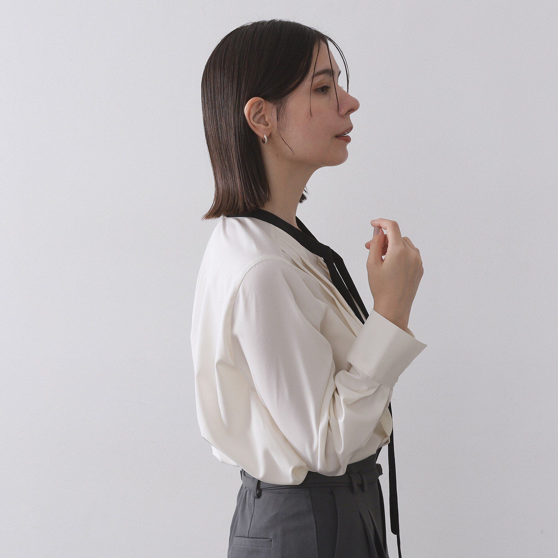 OPAQUE.CLIP「バイカラーボウタイブラウス【洗濯機OK】」|シャツ・ブラウス|