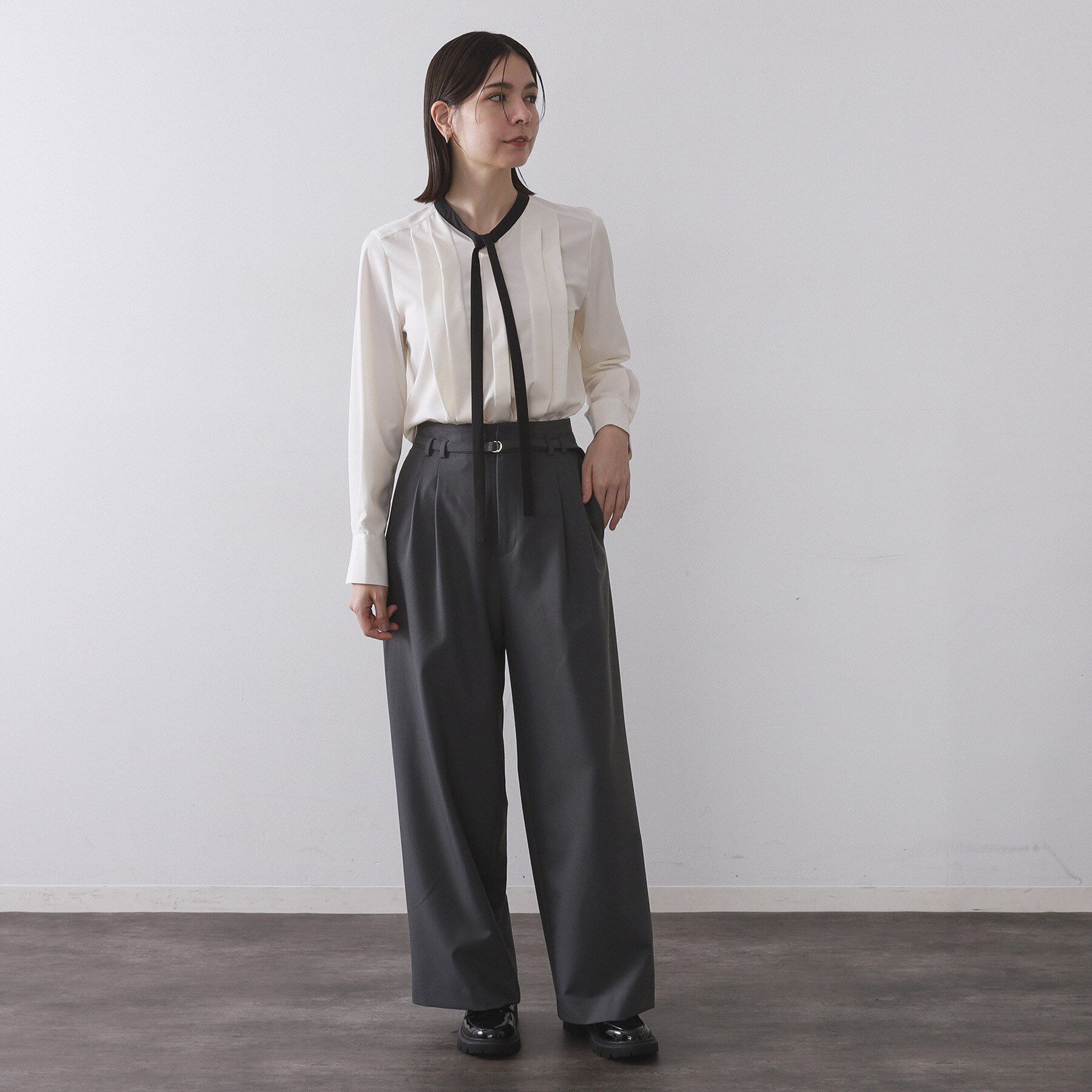 OPAQUE.CLIP「バイカラーボウタイブラウス【洗濯機OK】」|シャツ・ブラウス|