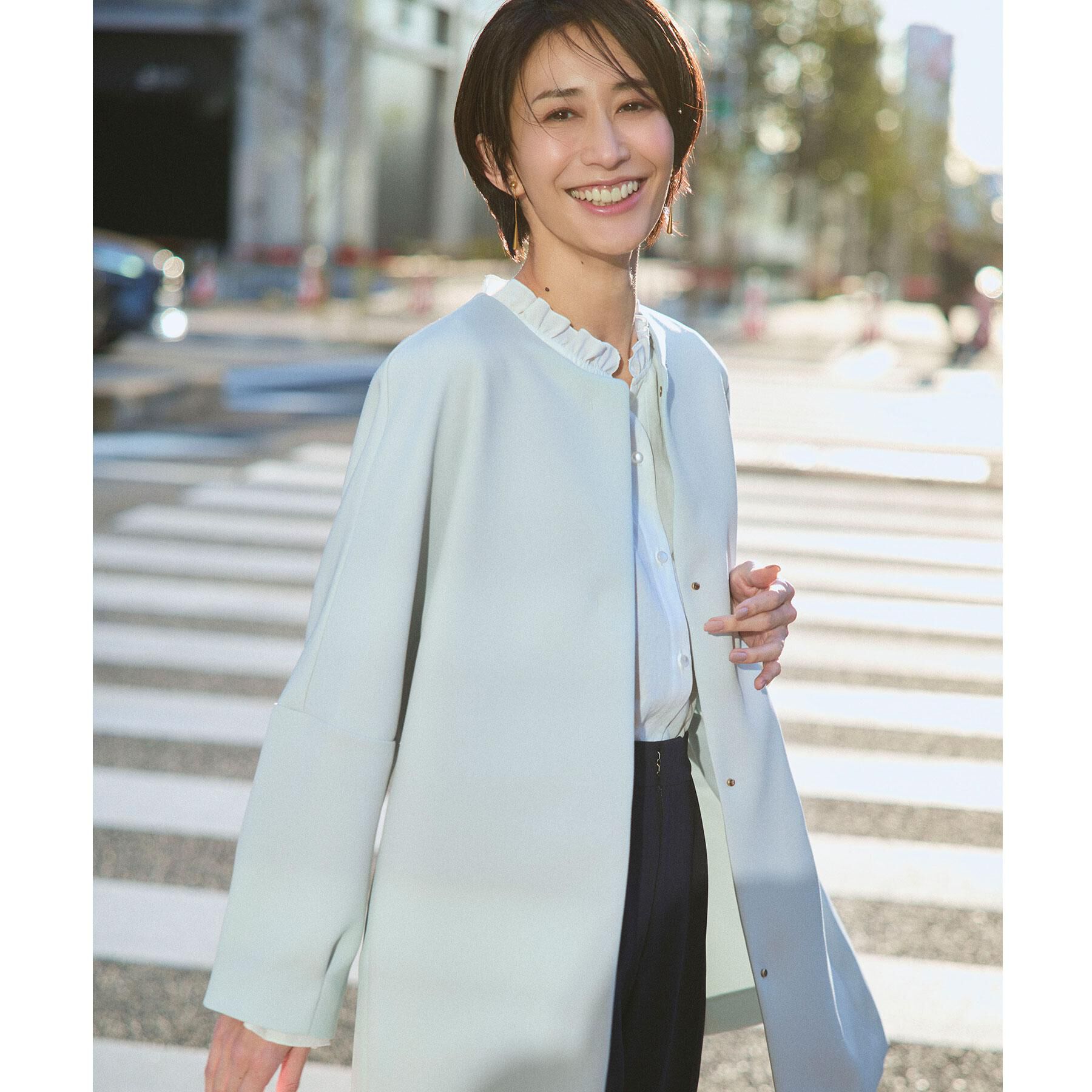 OPAQUE.CLIP「フォルムスリーブミドルコート【洗濯機OK】」|ノーカラーコート|