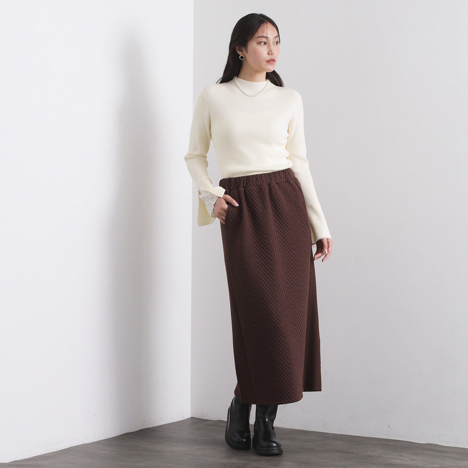 OPAQUE.CLIP「レースフレアハイネックリブニット【洗濯機OK】」|ニット・セーター|