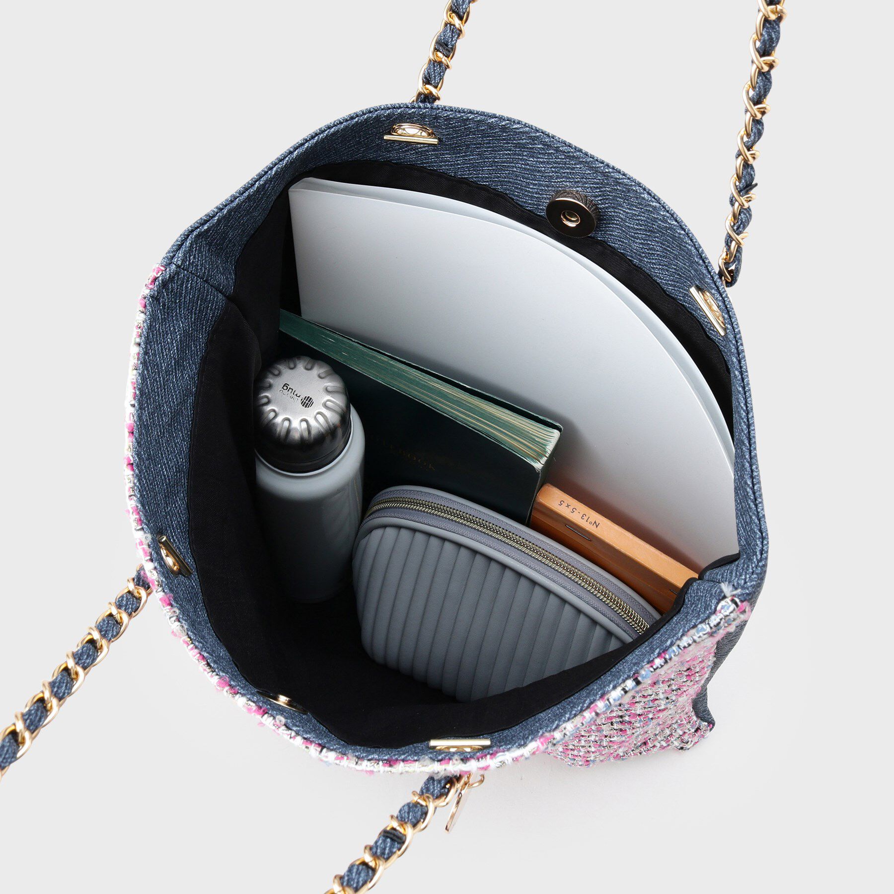 OPAQUE.CLIP「ツイードコンビチェーンショルダートートバッグ【A4サイズ対応】」|トートバッグ|