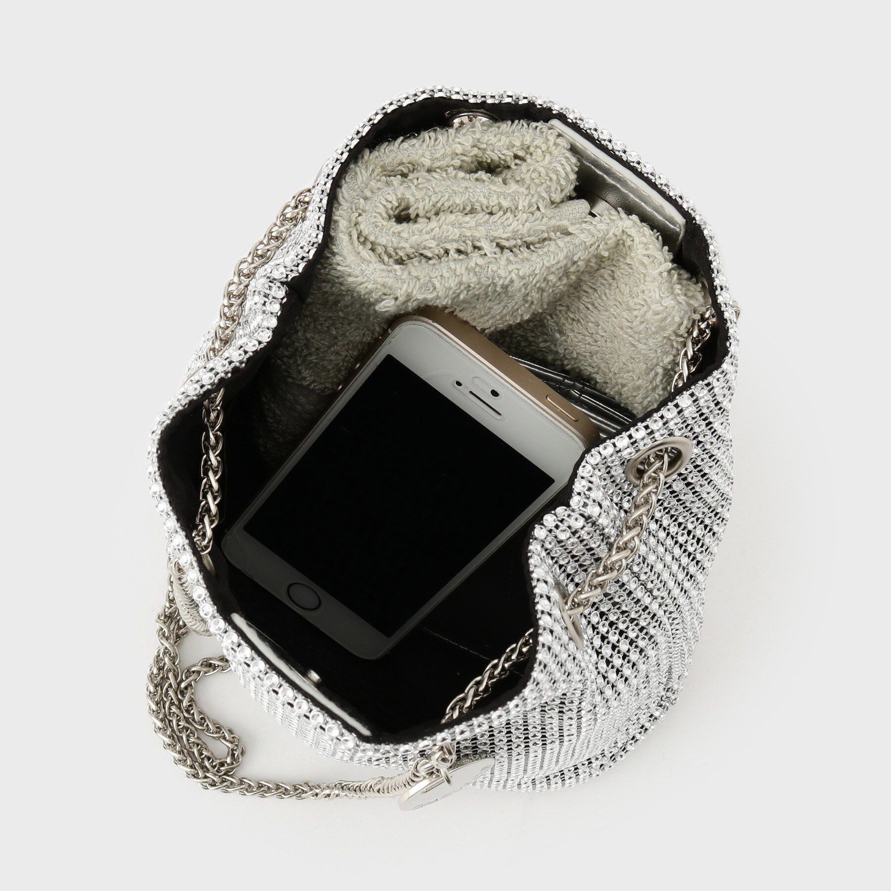 OPAQUE.CLIP「ラインストーン調シャイニー巾着ミニショルダーバッグ【2WAY】」|ショルダー・メッセンジャー|