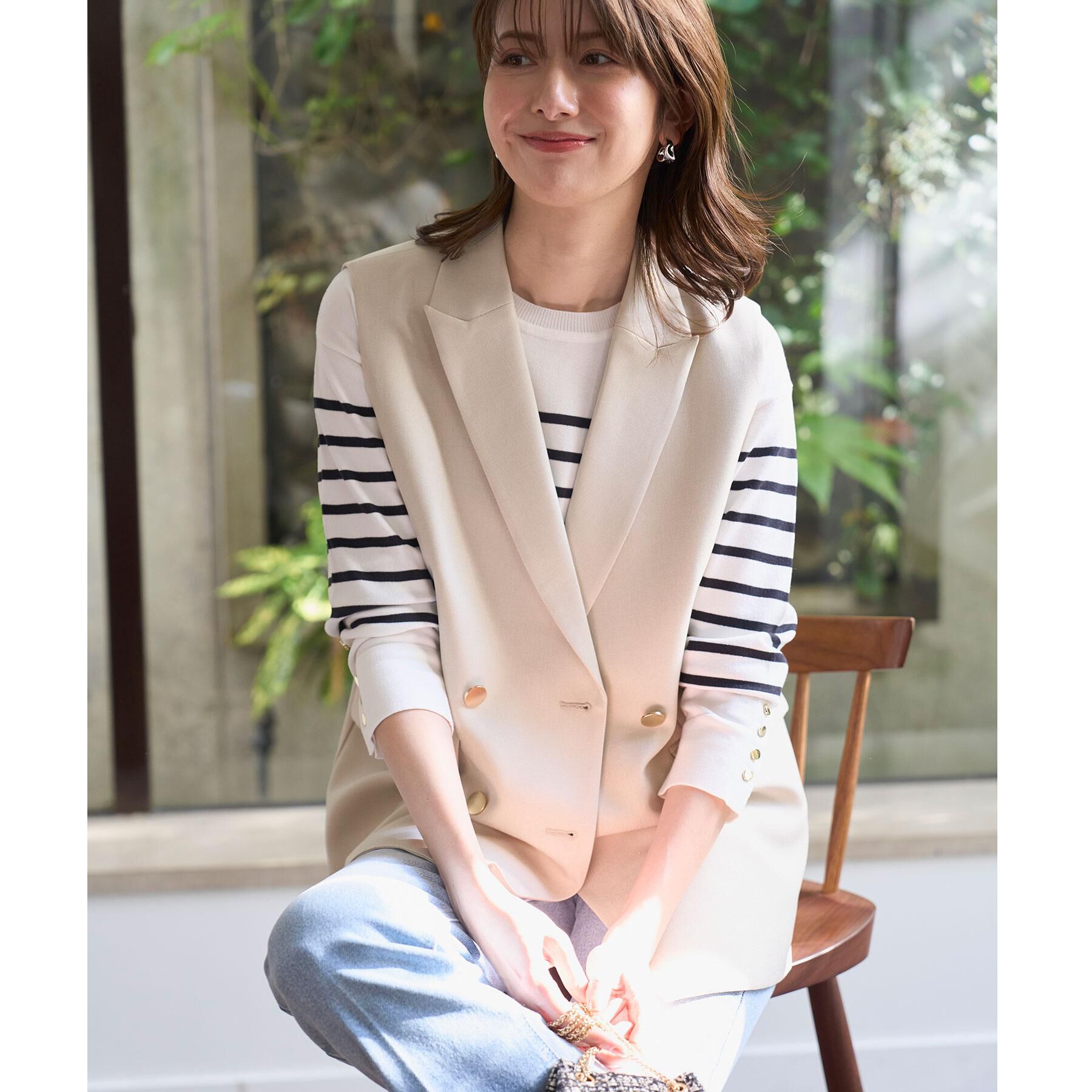 OPAQUE.CLIP「金ボタンダブルブレストテーラードジレ/セットアップ対応【洗える】《S～LL》」|ベスト・ジレ|