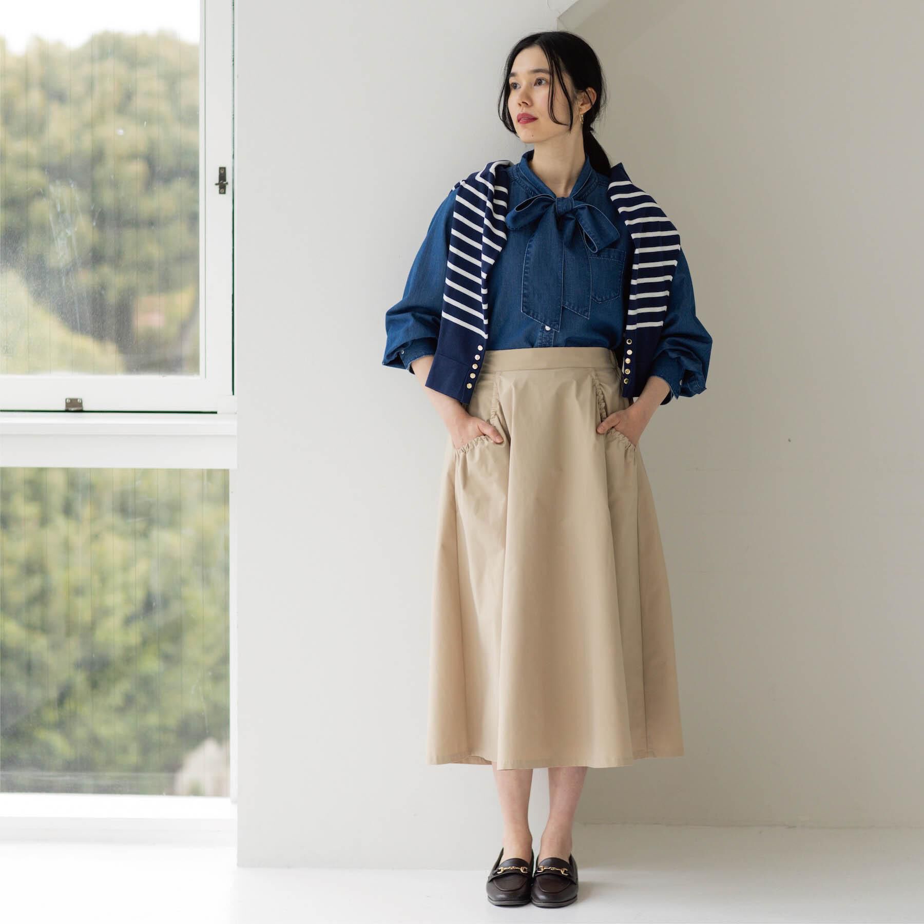 OPAQUE.CLIP「セルロース混デニムボウタイブラウス【洗濯機OK】」|シャツ・ブラウス|