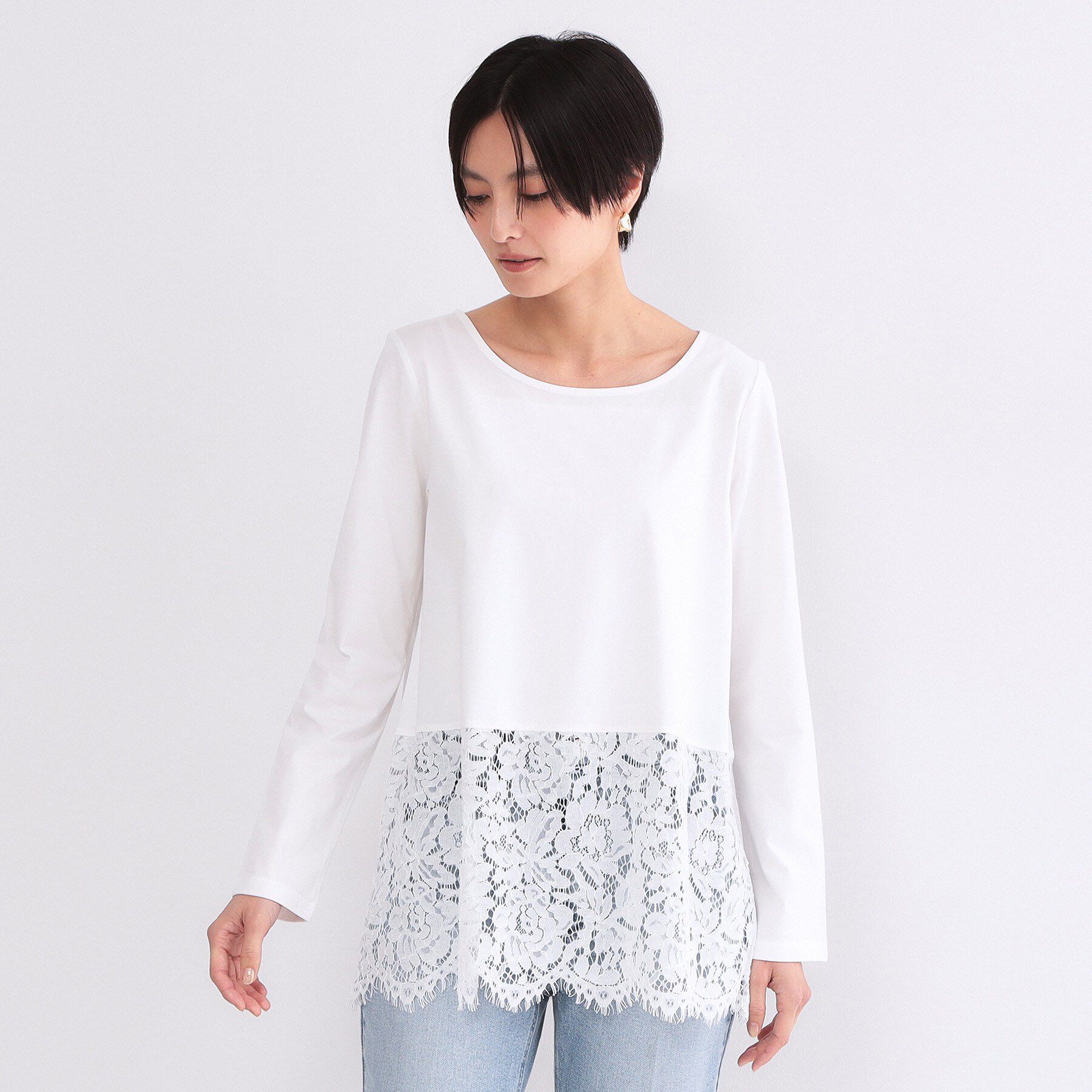 OPAQUE.CLIP「裾レースカットソー【洗濯機OK】」|Tシャツ・カットソー|