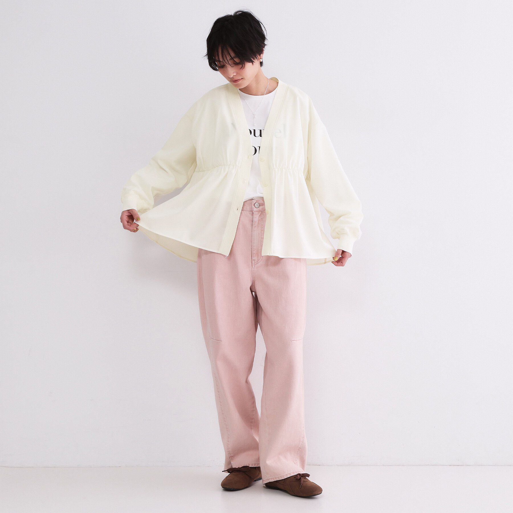 OPAQUE.CLIP「ブラウス風Vネックカーディガン【洗濯機OK】」|カーディガン|