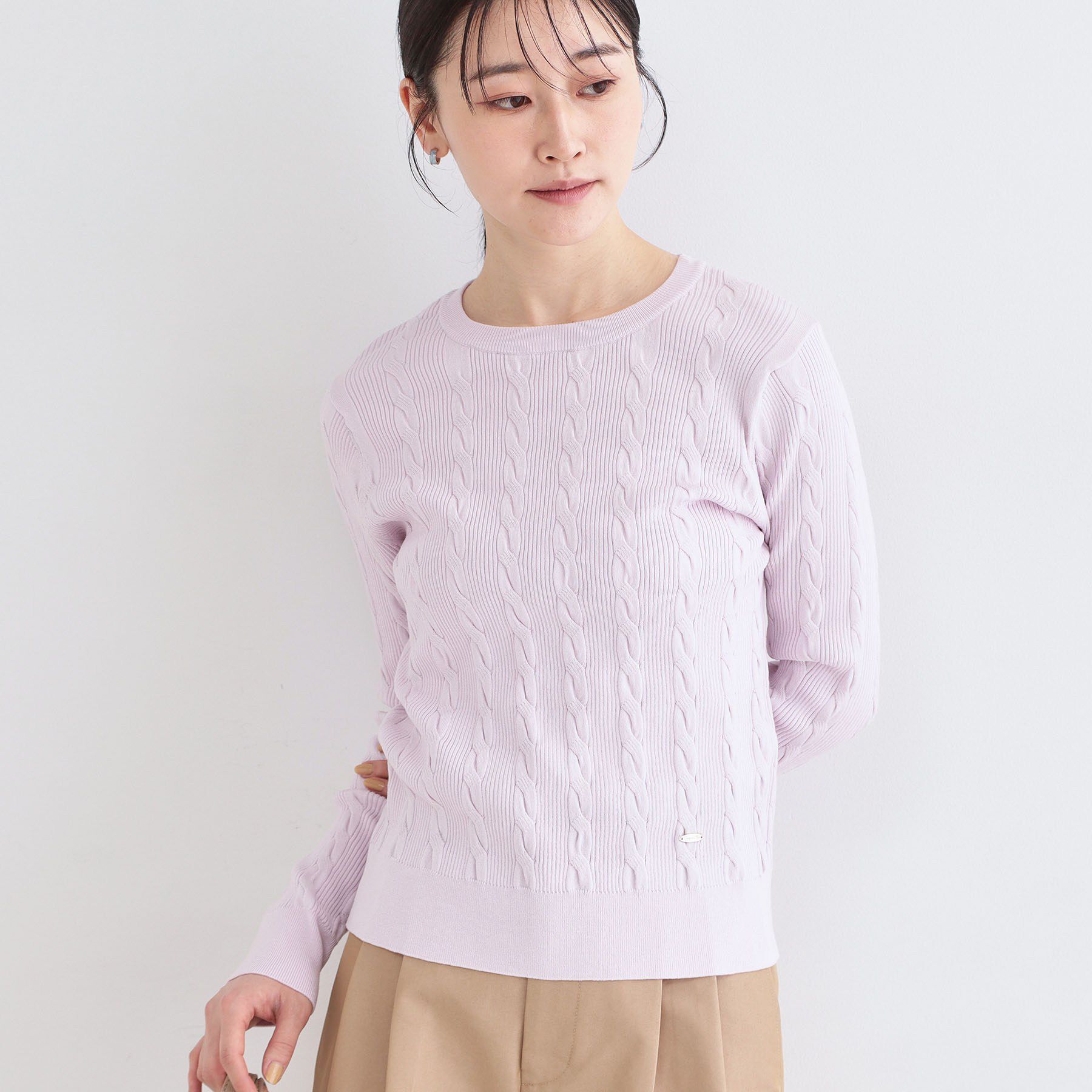 OPAQUE.CLIP「ケーブル編みニット【洗濯機OK】」|ニット・セーター|ライトピンク(070