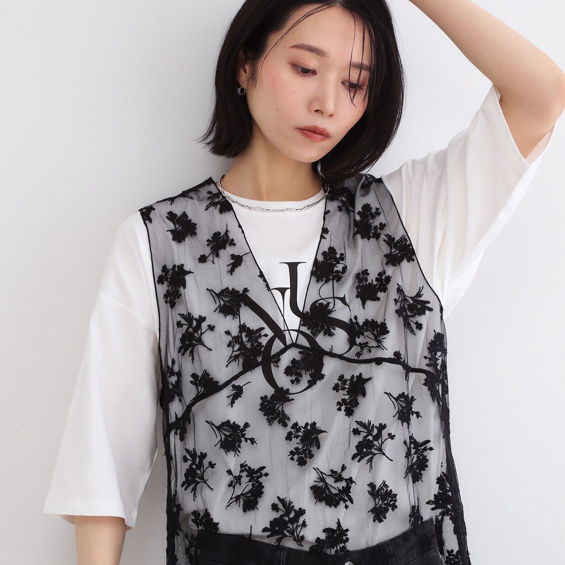 OPAQUE.CLIP「シアー刺繍チュニックブラウス【洗濯機OK】」|シャツ・ブラウス|