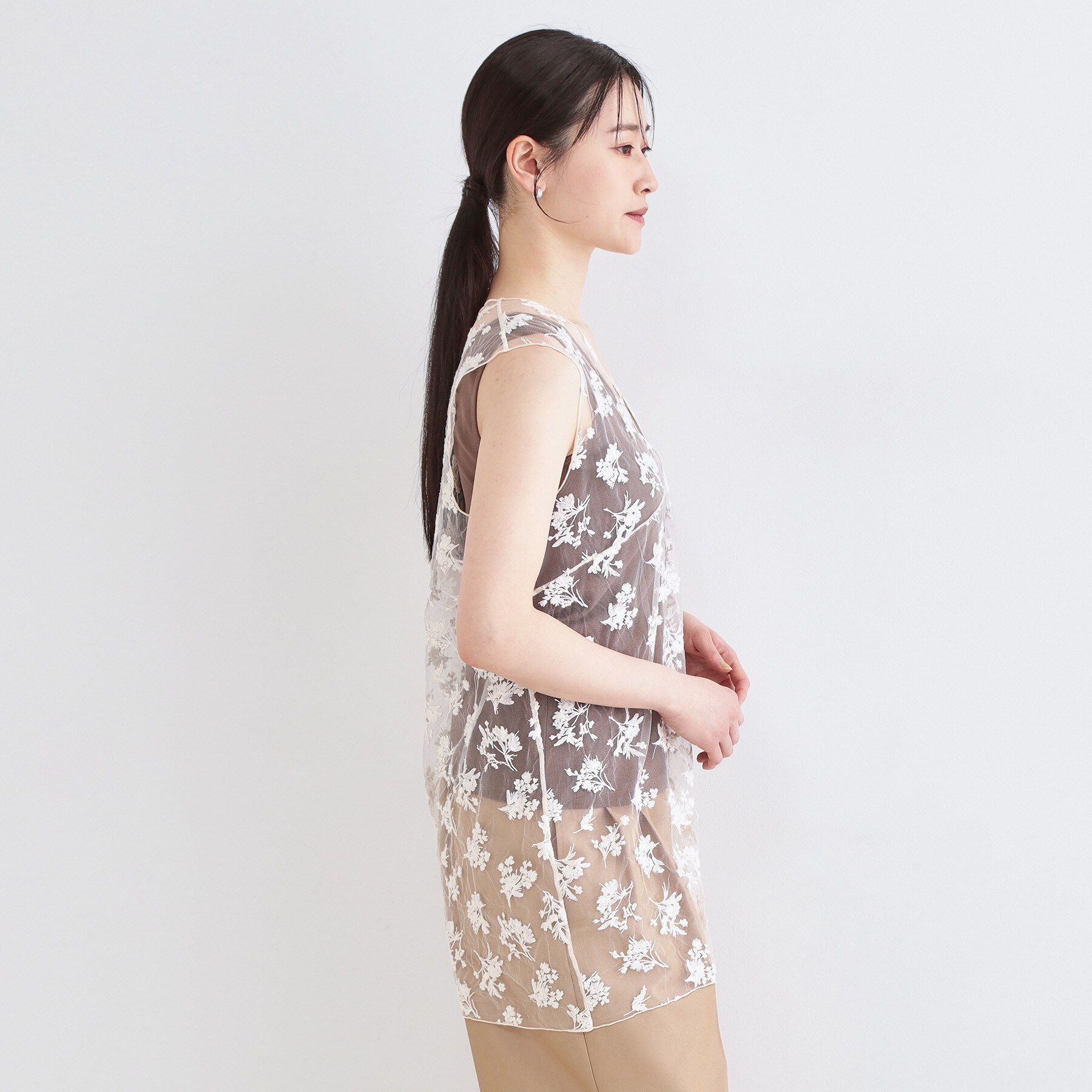 OPAQUE.CLIP「シアー刺繍チュニックブラウス【洗濯機OK】」|シャツ・ブラウス|