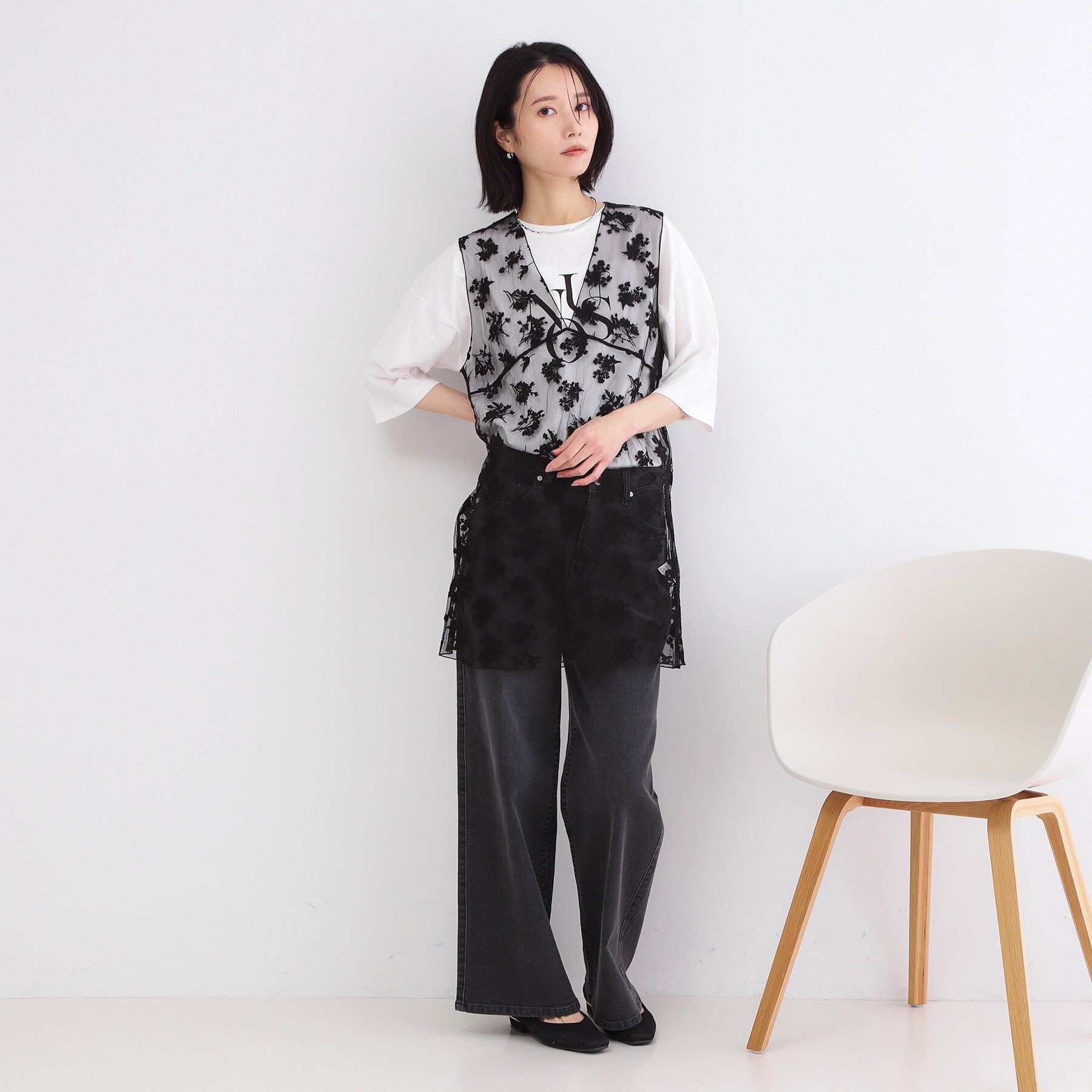 OPAQUE.CLIP「シアー刺繍チュニックブラウス【洗濯機OK】」|シャツ・ブラウス|