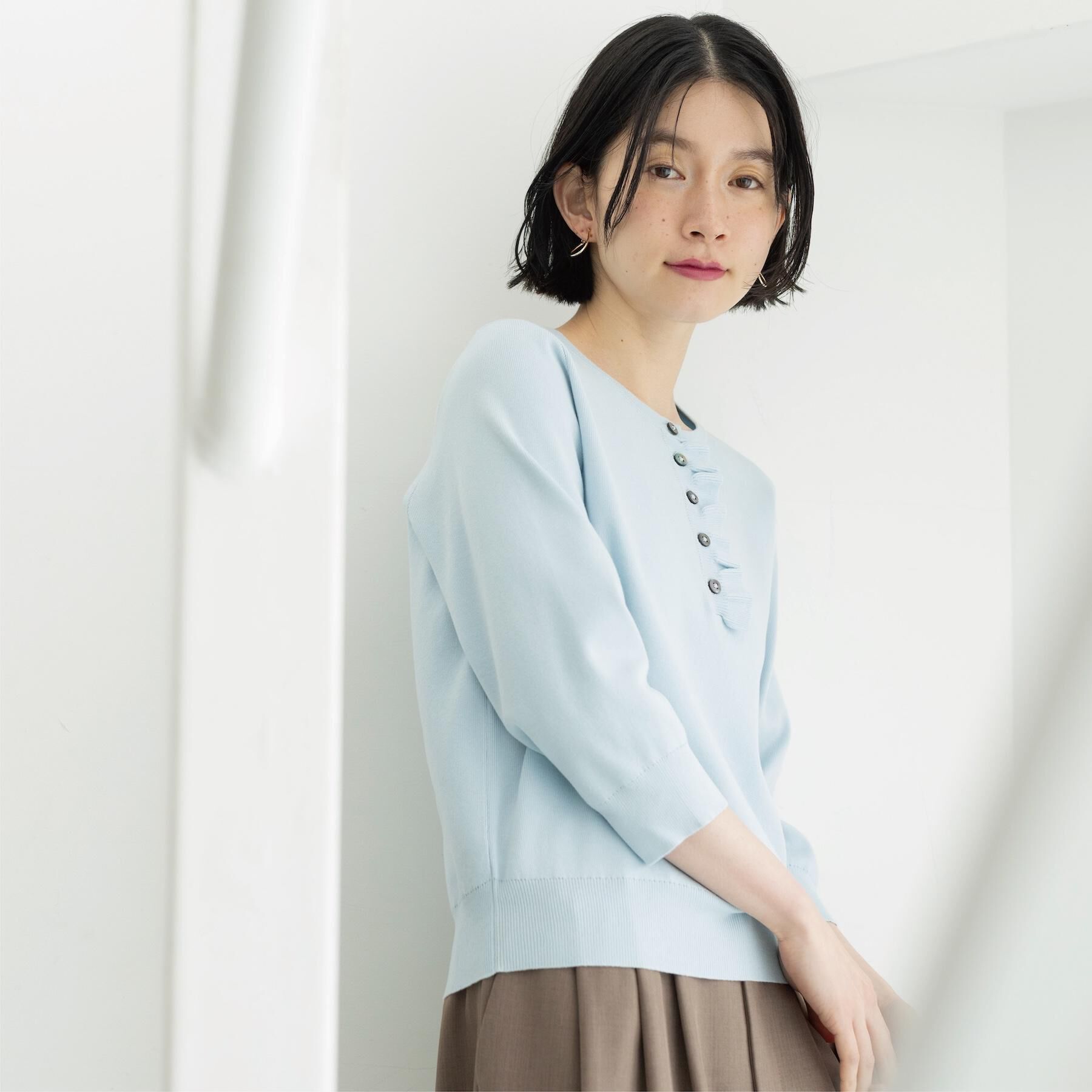 OPAQUE.CLIP「フリルヘンリーネックニット【洗濯機OK/抗ピル】」|ニット・セーター|