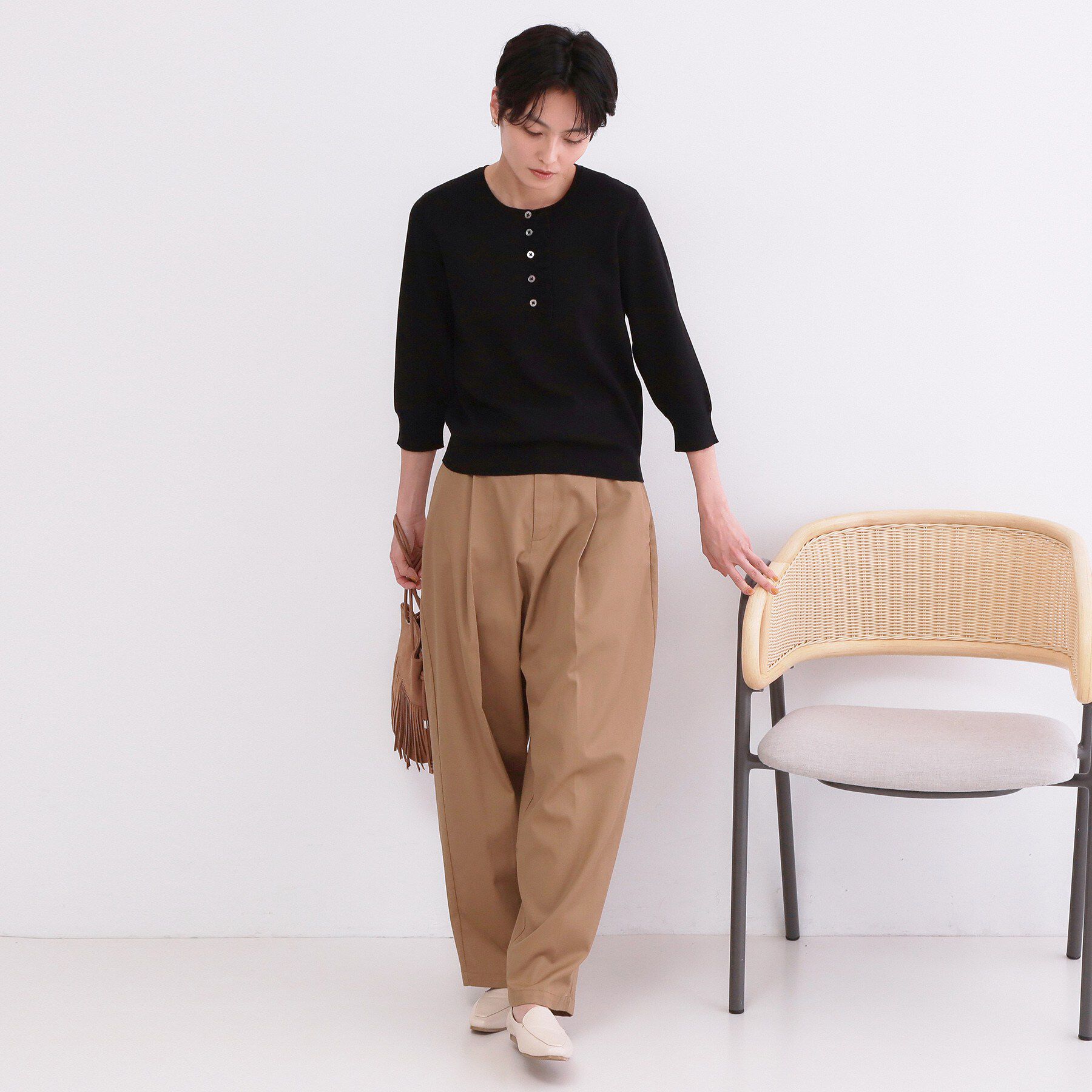 OPAQUE.CLIP「フリルヘンリーネックニット【洗濯機OK/抗ピル】」|ニット・セーター|