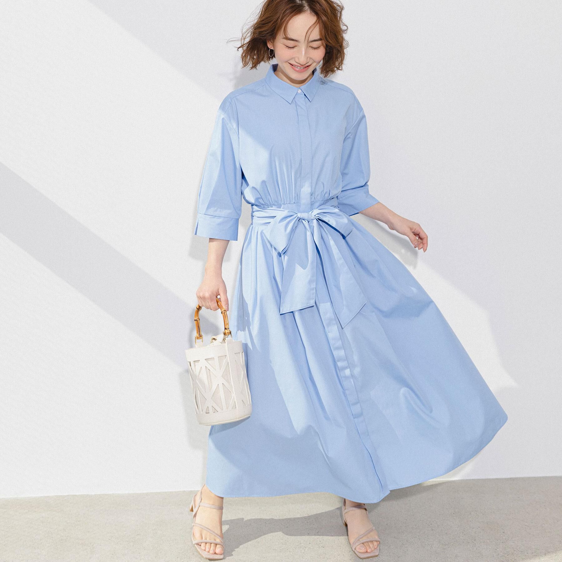OPAQUE.CLIP「サッシュリボンベルト付きフレアシャツワンピース【洗濯機OK/防シワ加工】」|ワンピース|