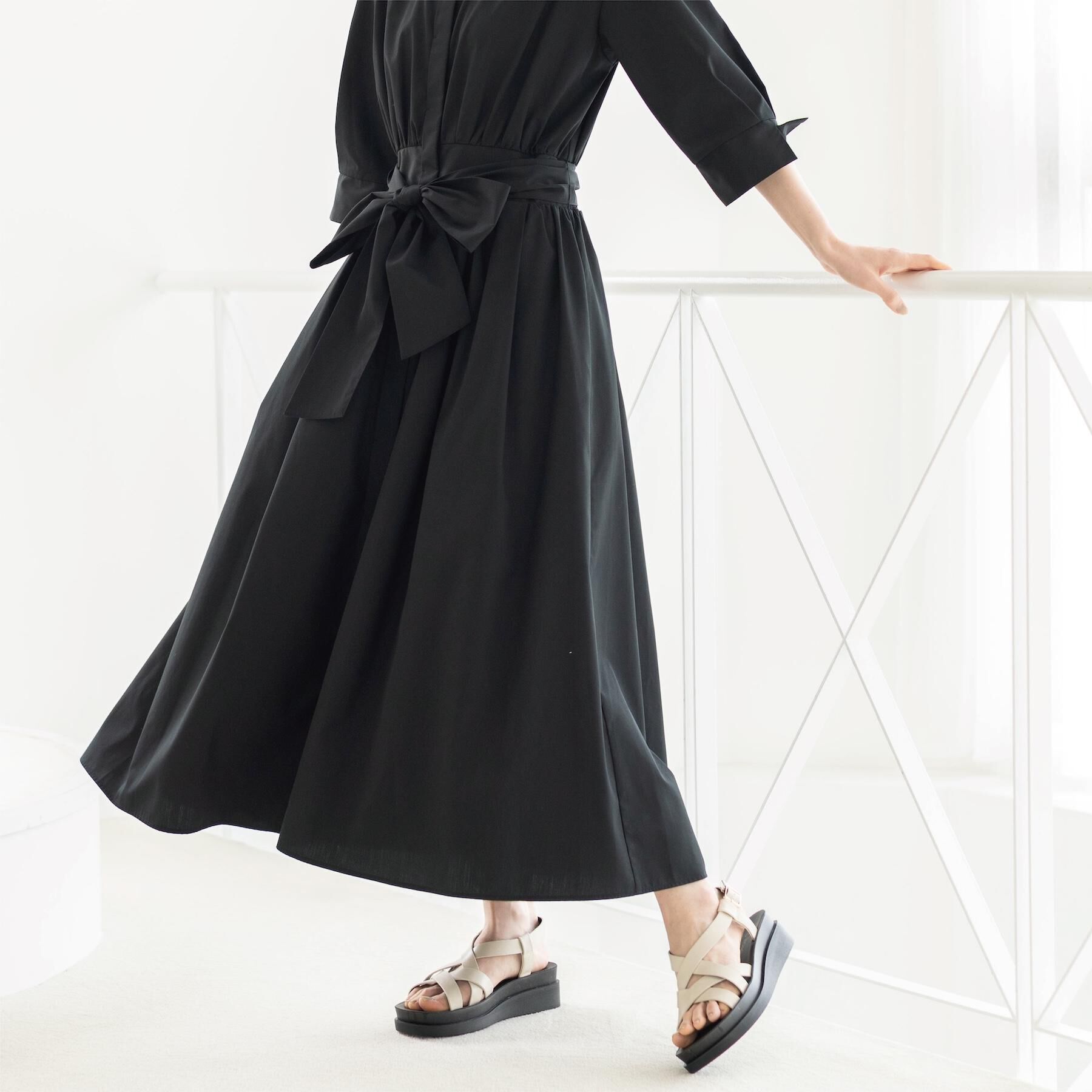 OPAQUE.CLIP「サッシュリボンベルト付きフレアシャツワンピース【洗濯機OK/防シワ加工】」|ワンピース|