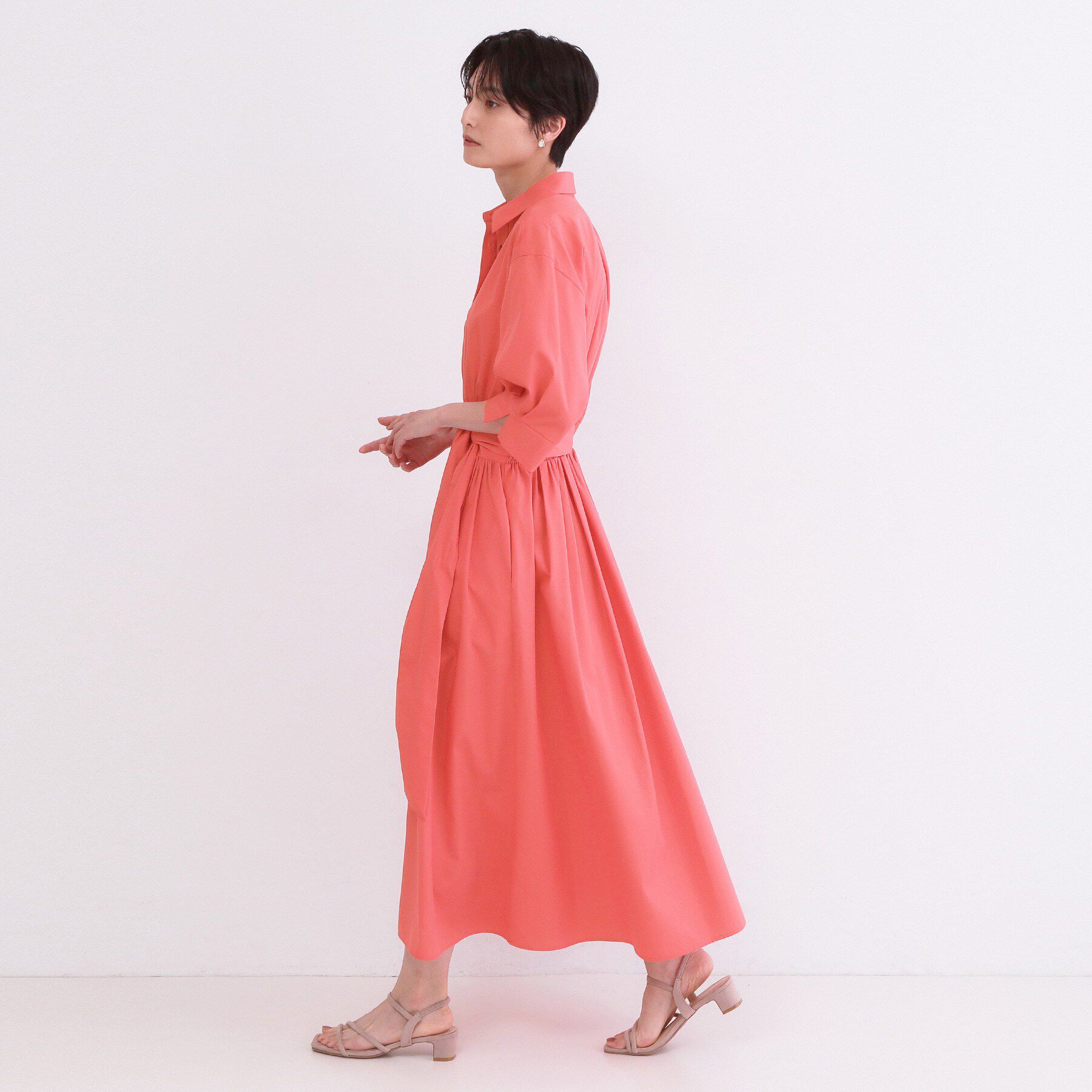 OPAQUE.CLIP「サッシュリボンベルト付きフレアシャツワンピース【洗濯機OK/防シワ加工】」|ワンピース|