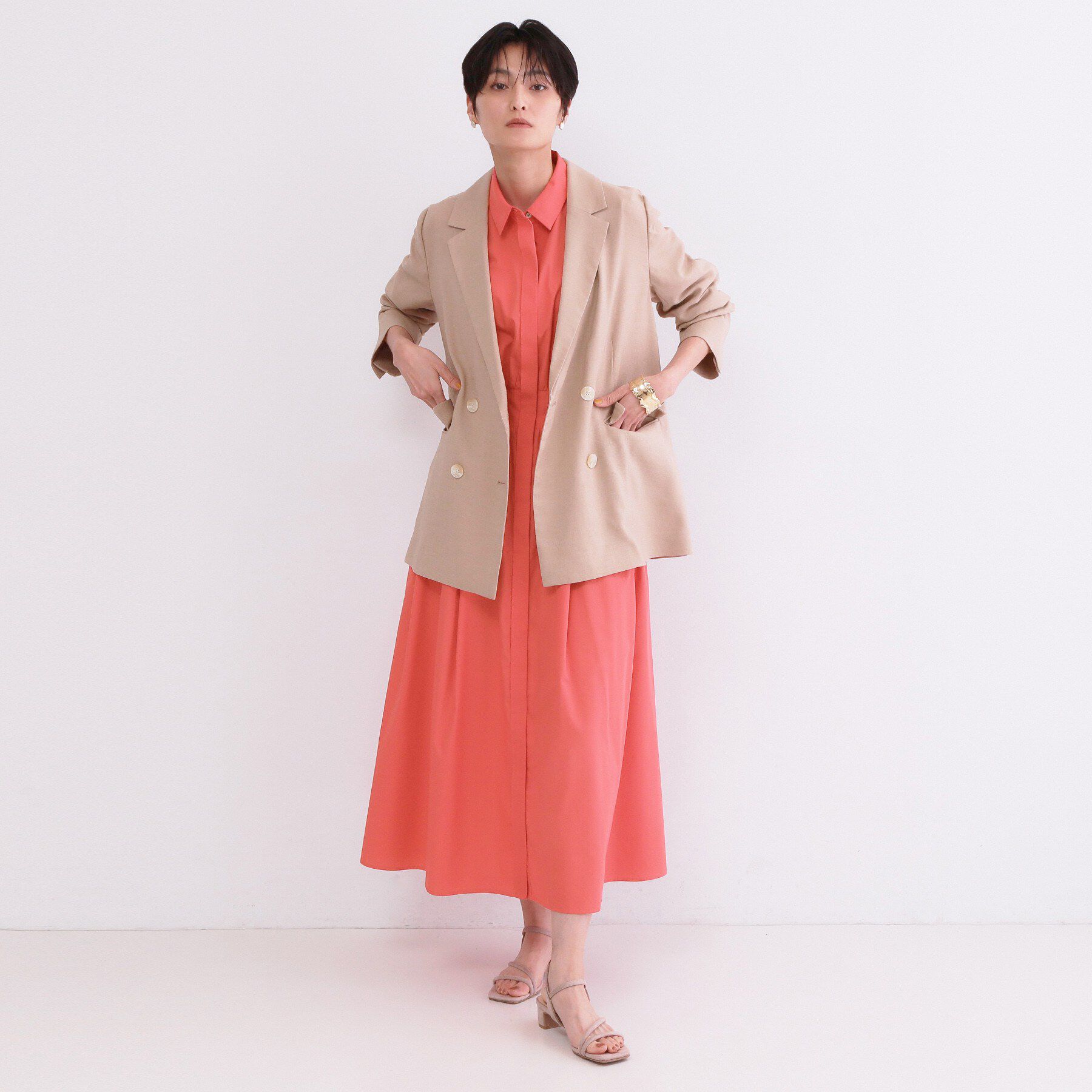 OPAQUE.CLIP「サッシュリボンベルト付きフレアシャツワンピース【洗濯機OK/防シワ加工】」|ワンピース|