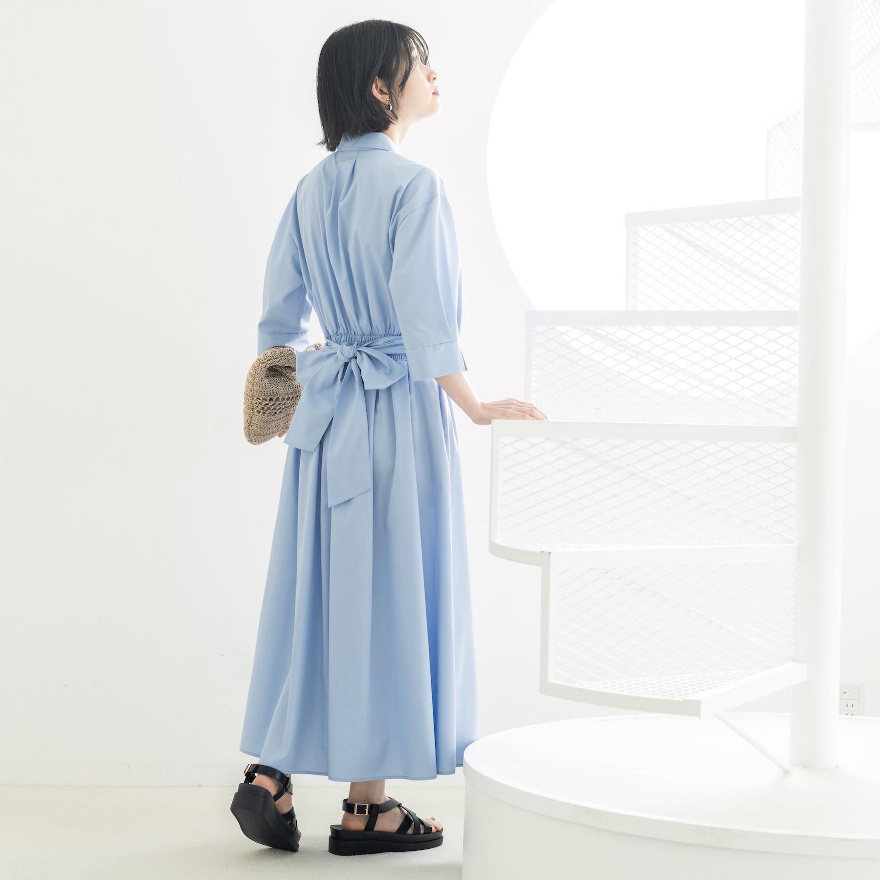 OPAQUE.CLIP「サッシュリボンベルト付きフレアシャツワンピース【洗濯機OK/防シワ加工】」|ワンピース|