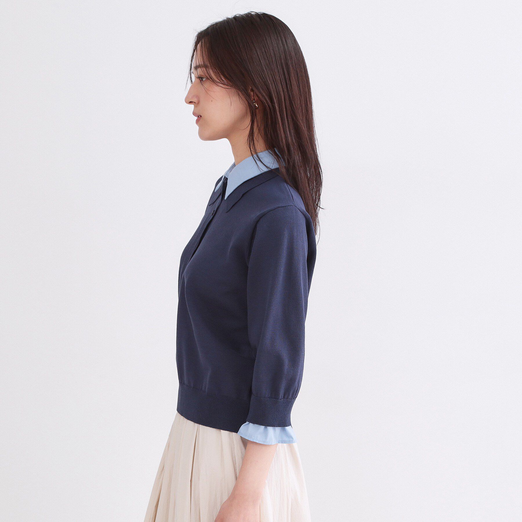 OPAQUE.CLIP「シャツレイヤード風ポロニット【洗濯機OK】」|ニット・セーター|