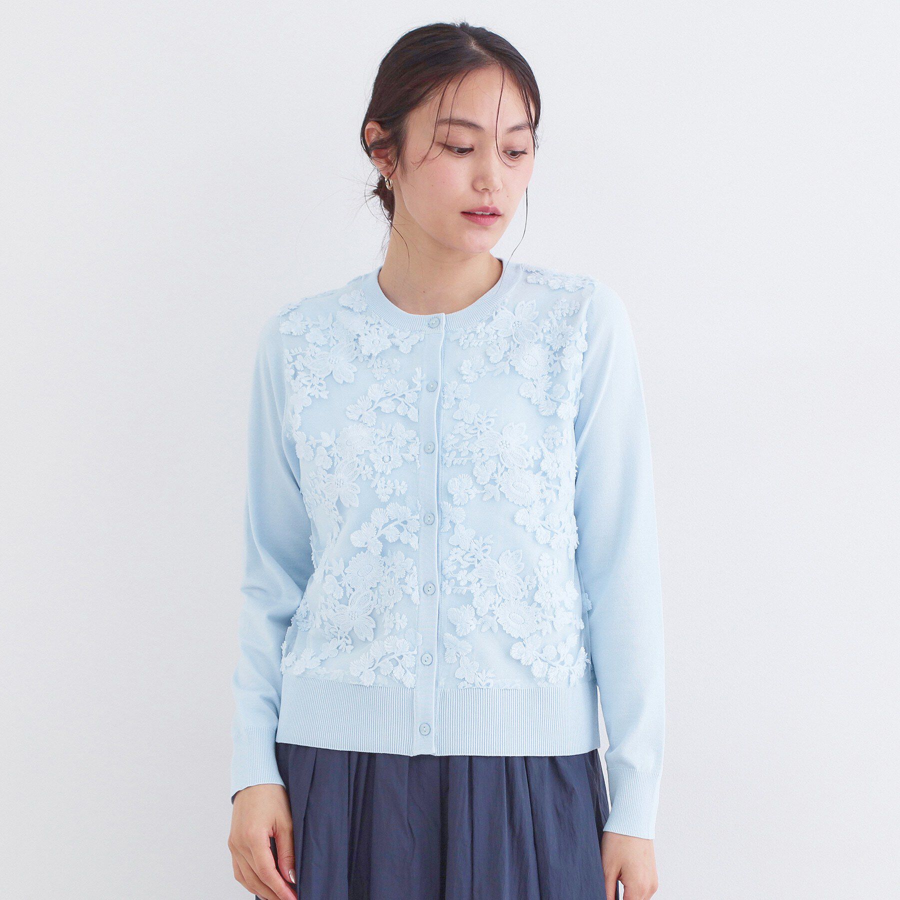 OPAQUE.CLIP「チュールレースニットカーディガン【洗える】」|カーディガン|