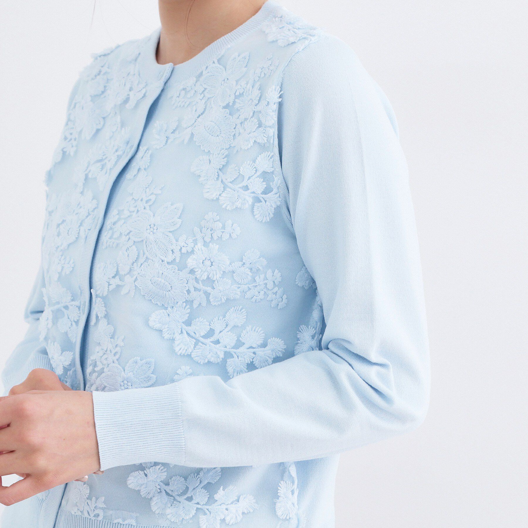 OPAQUE.CLIP「チュールレースニットカーディガン【洗える】」|カーディガン|