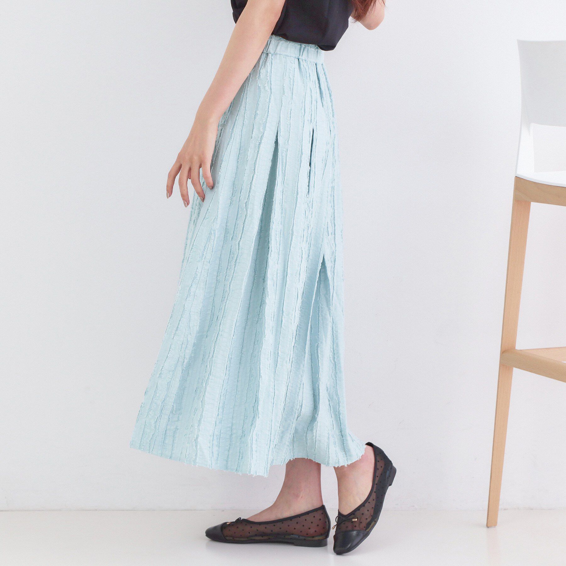 OPAQUE.CLIP「フリンジジャカード タックフレアスカート【洗濯機OK】」|スカート|