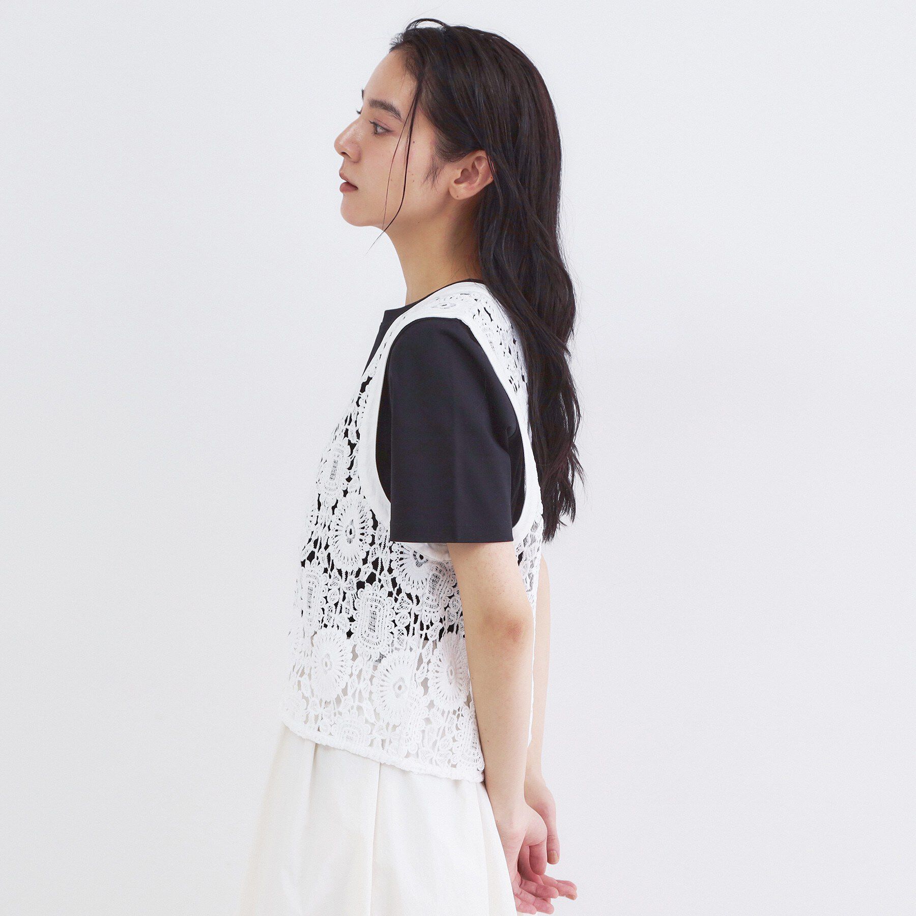 OPAQUE.CLIP「レースVネックベスト」|ベスト・ジレ|