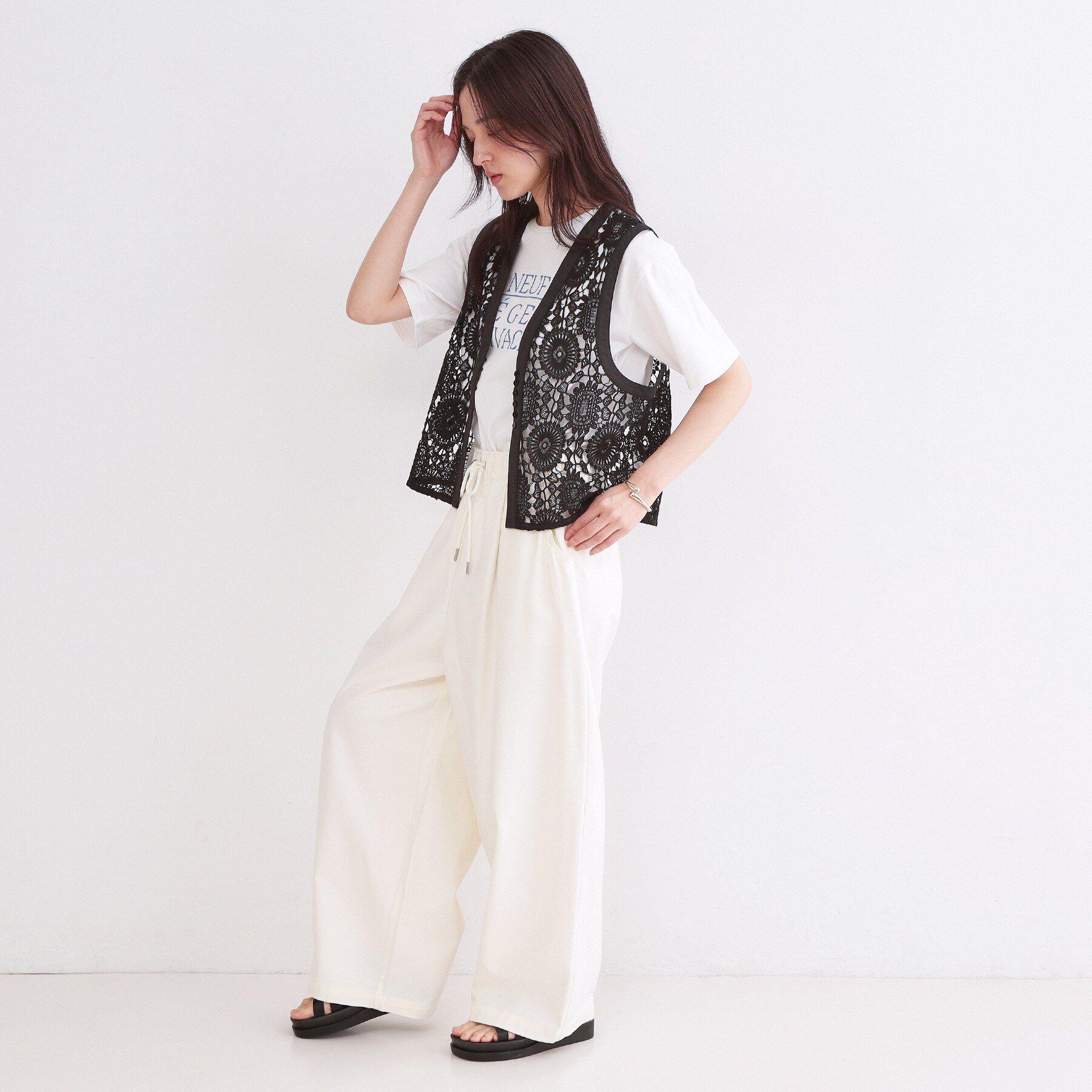 OPAQUE.CLIP「レースVネックベスト」|ベスト・ジレ|