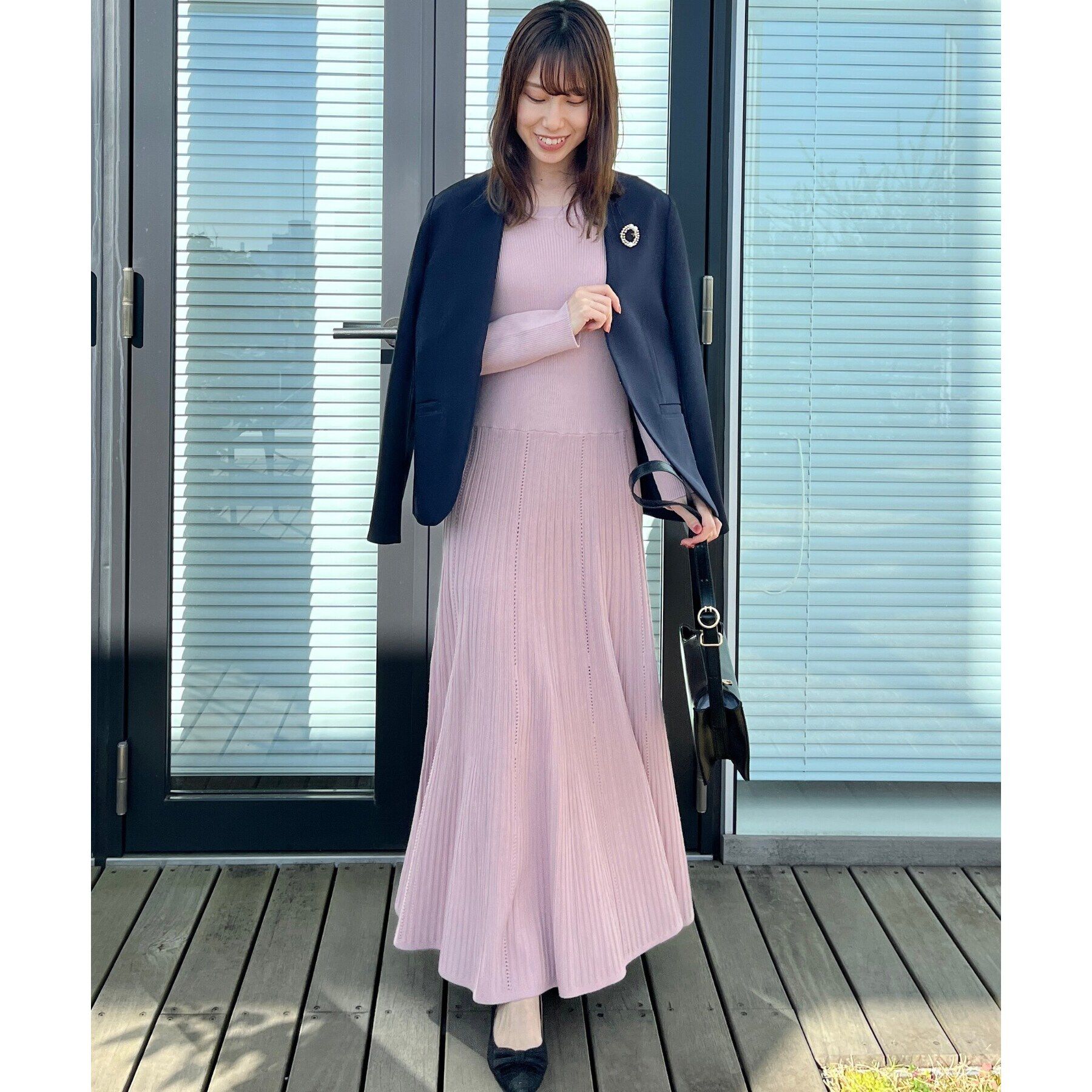 Couture broach「【上品な落ち感・美シルエット】アイレットリブデザインニットワンピース」|ワンピース|