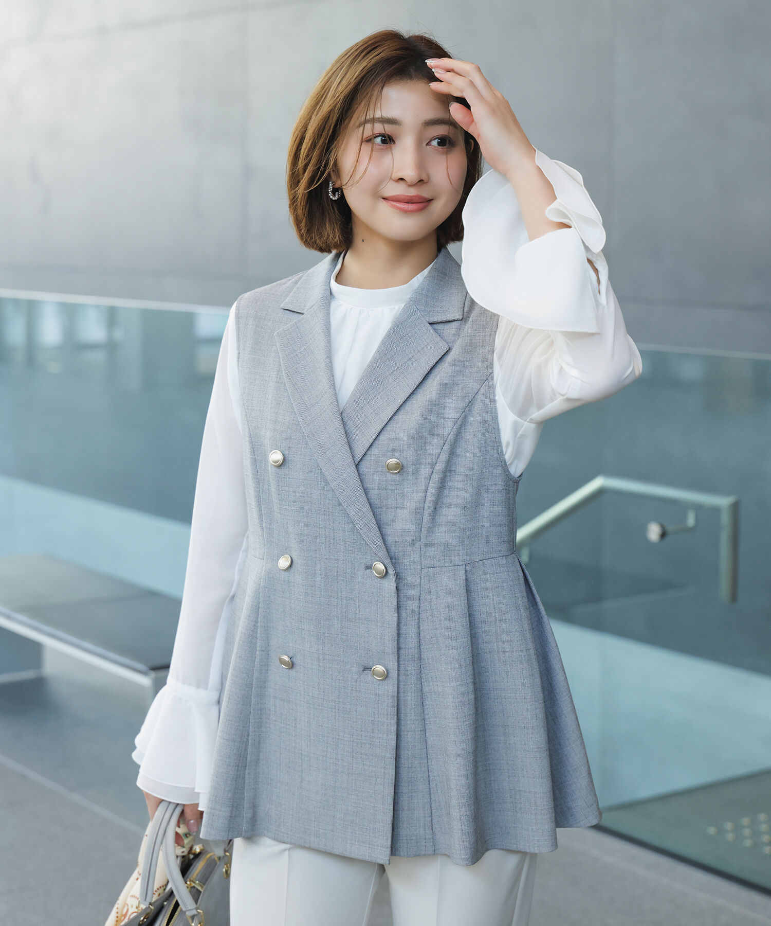  「ペプラムテーラードジレ」|ブルゾン・スタジャン|ライトグレー