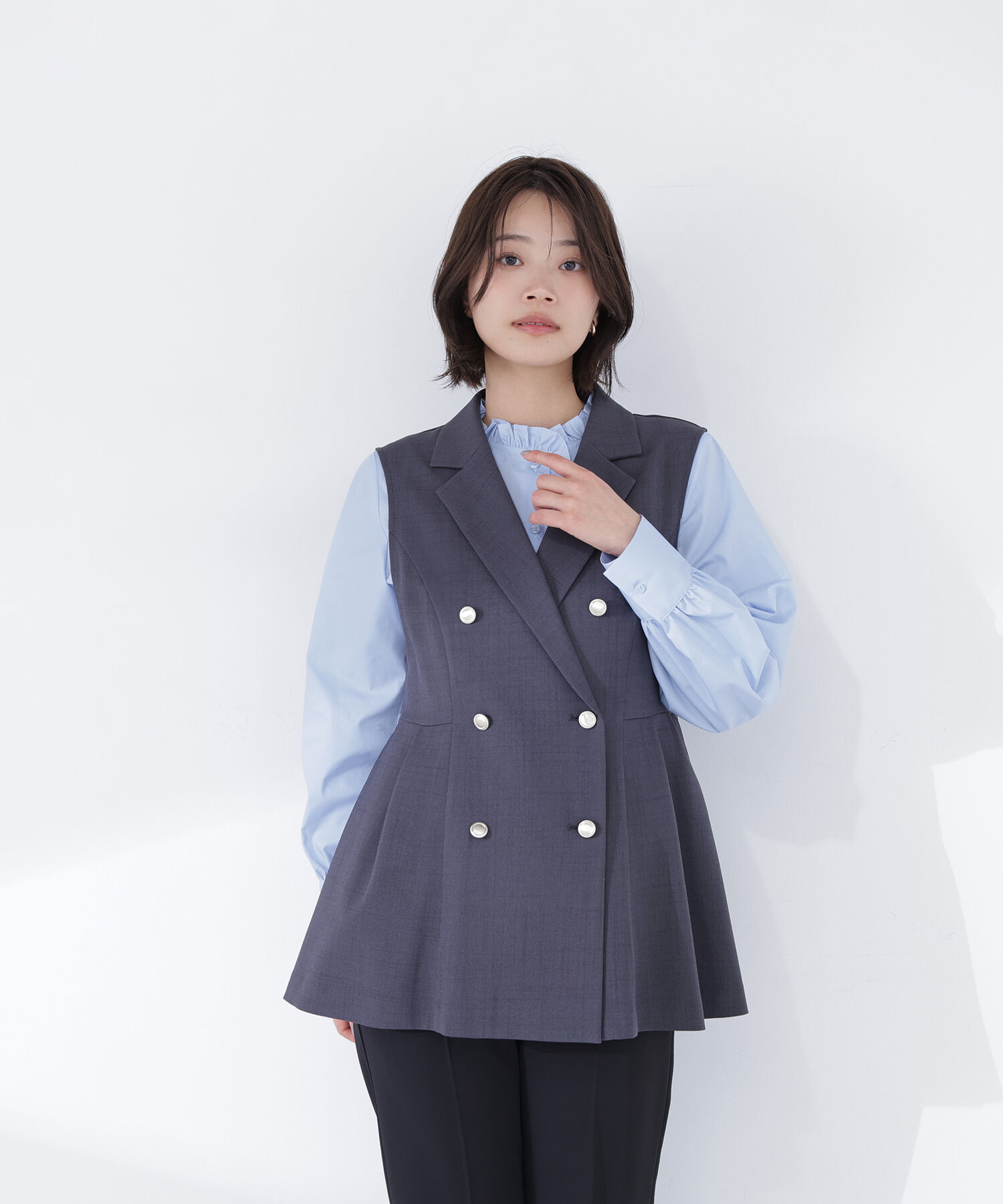  「ペプラムテーラードジレ」|ブルゾン・スタジャン|チャコール1