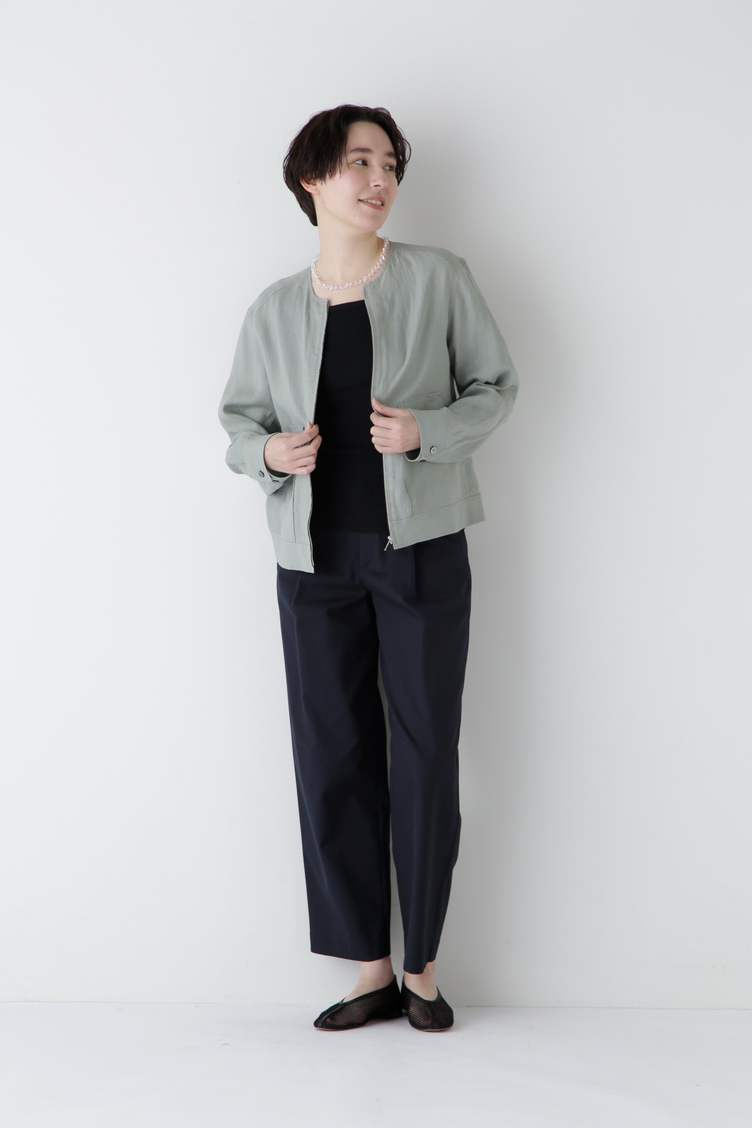  「◆ハードマンリネンノーカラージップブルゾン」|ブルゾン・スタジャン|