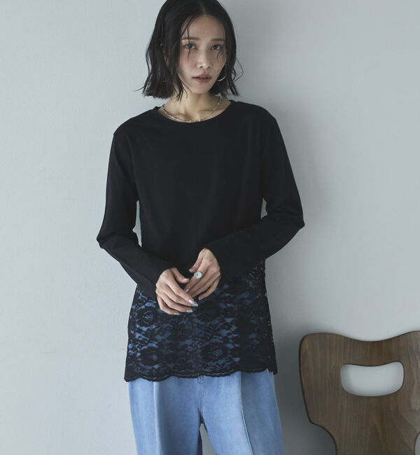 Doux archives「裾スカラップレースロンＴｅｅ」|Tシャツ・カットソー|