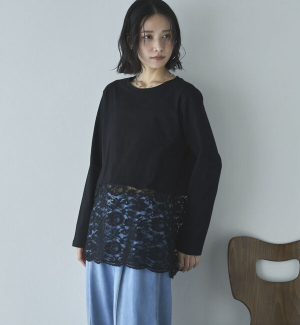 Doux archives「裾スカラップレースロンＴｅｅ」|Tシャツ・カットソー|