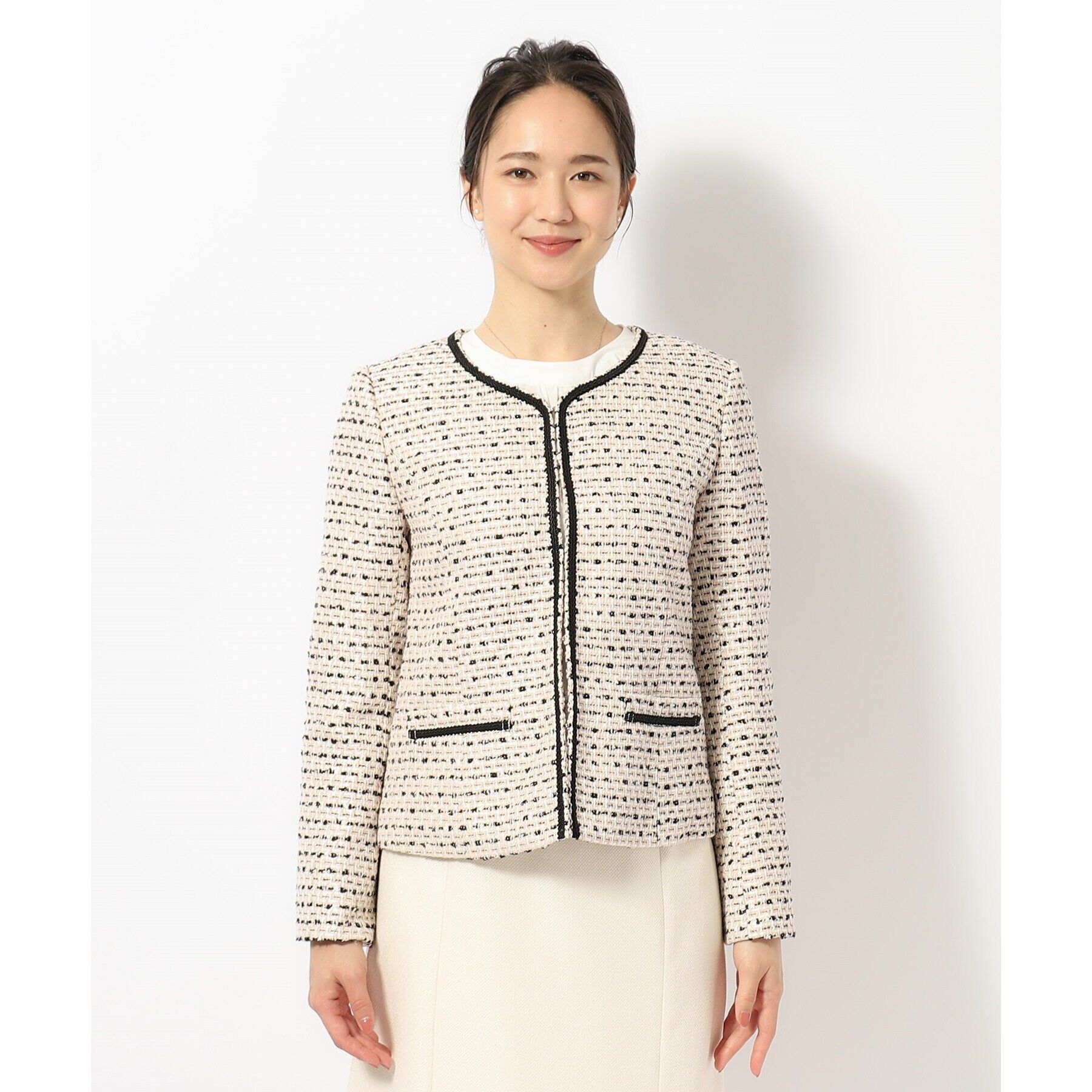 SHOO･LA･RUE「【S-5L】ネオリッチツイードジャケット」|ノーカラージャケット|