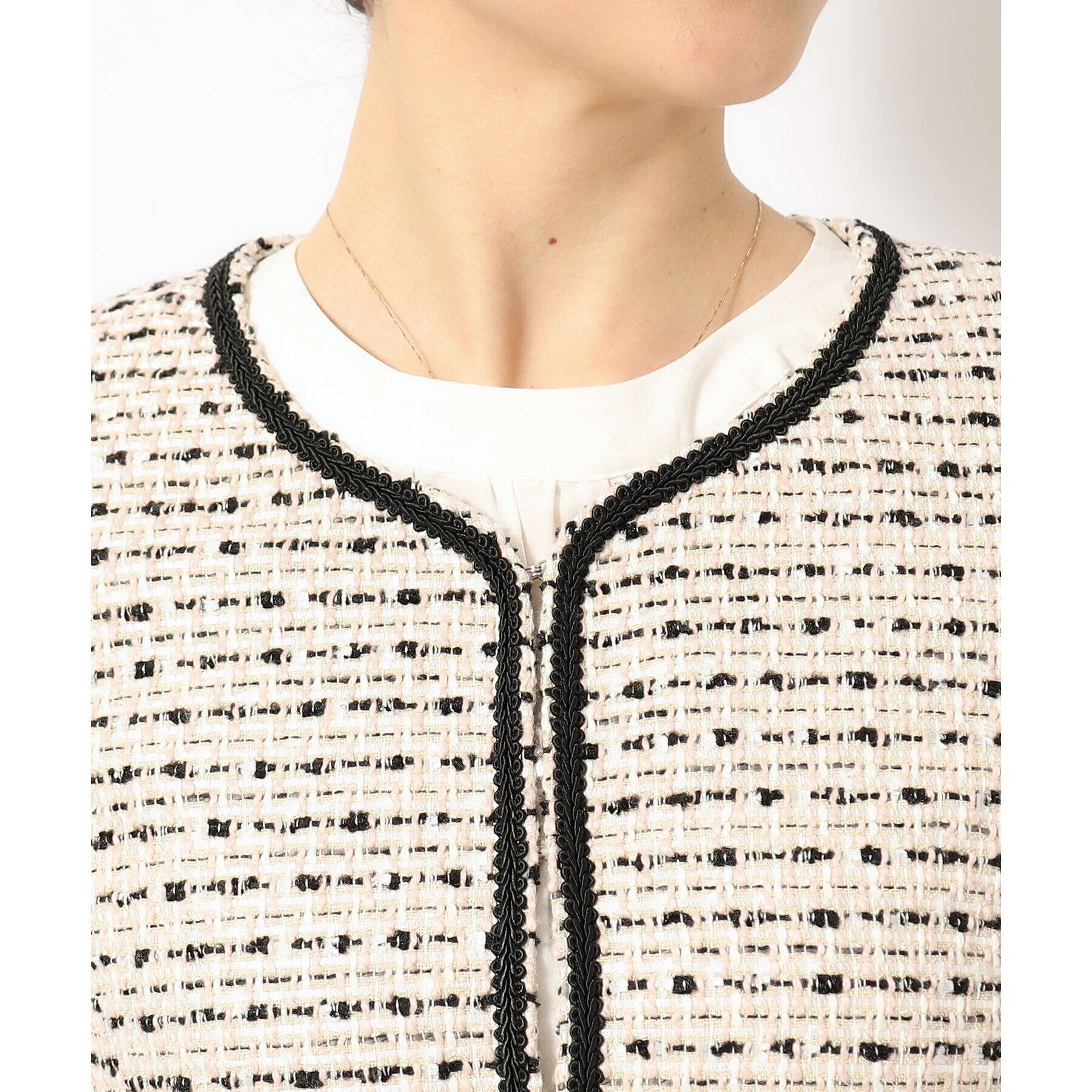 SHOO･LA･RUE「【S-5L】ネオリッチツイードジャケット」|ノーカラージャケット|