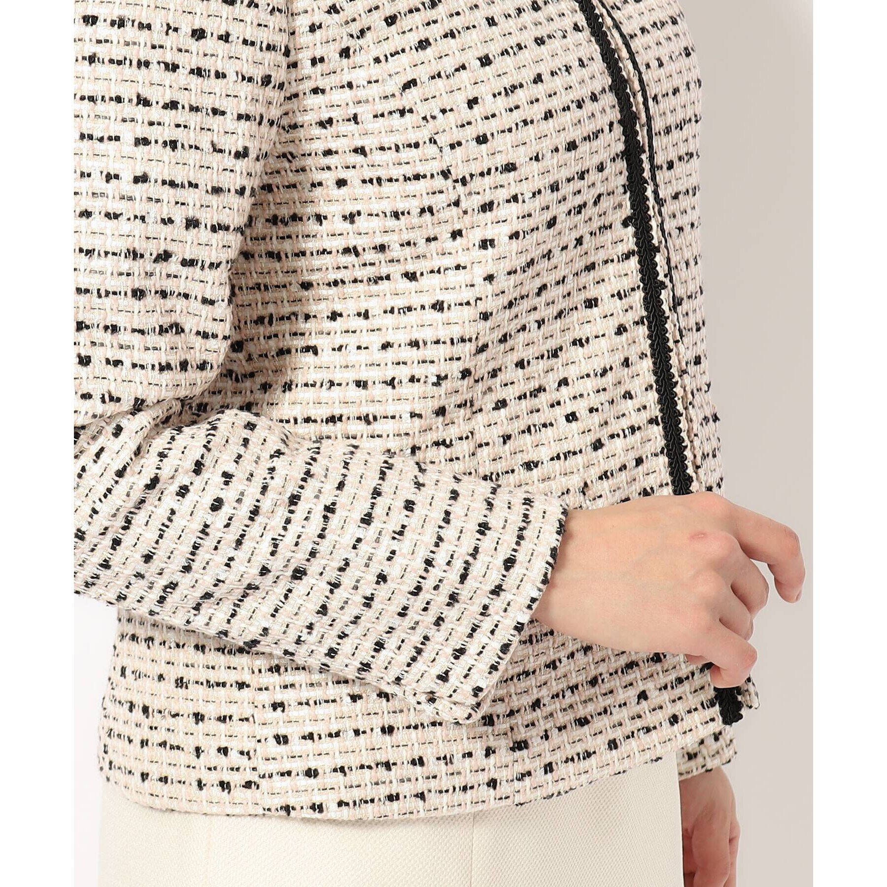 SHOO･LA･RUE「【S-5L】ネオリッチツイードジャケット」|ノーカラージャケット|