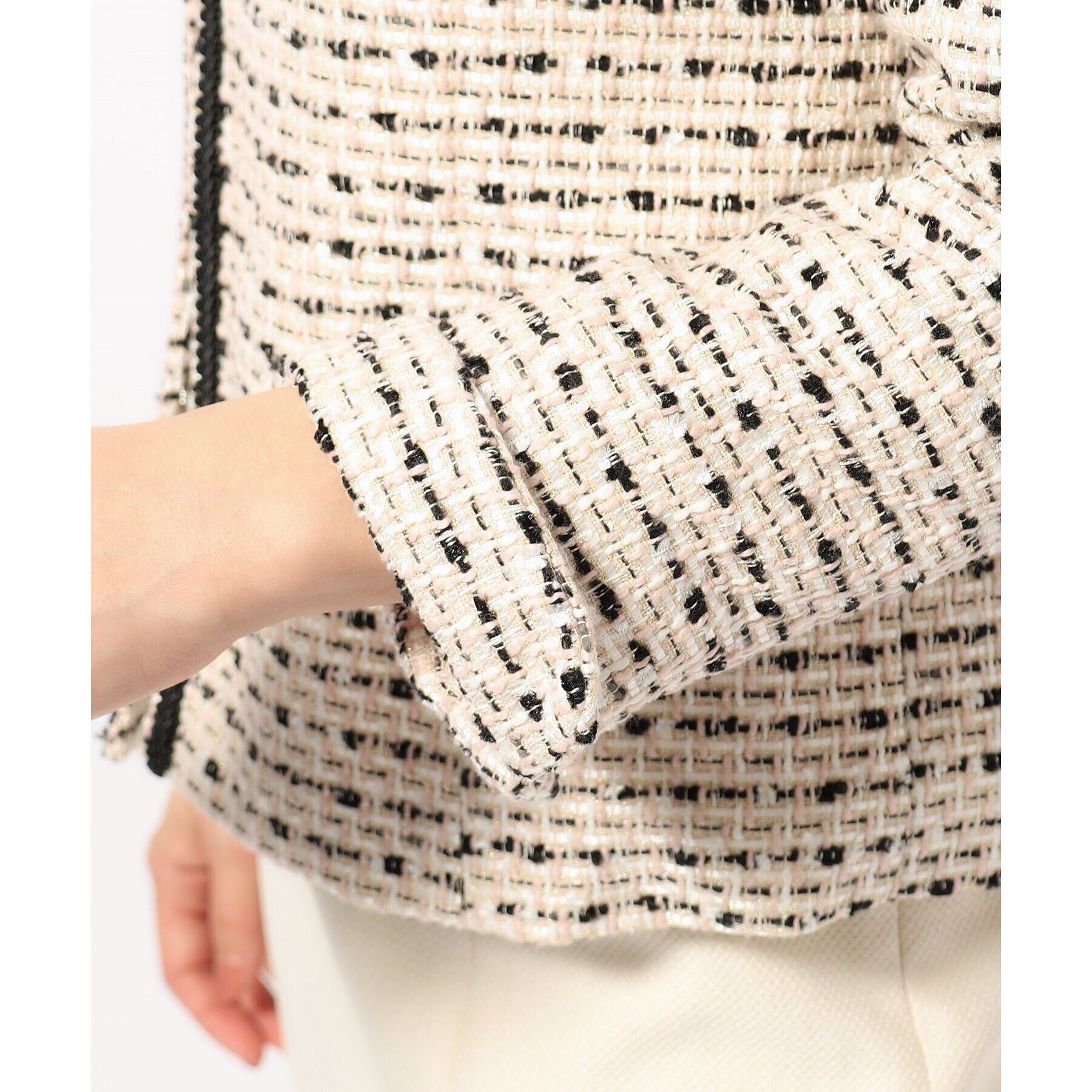 SHOO･LA･RUE「【S-5L】ネオリッチツイードジャケット」|ノーカラージャケット|