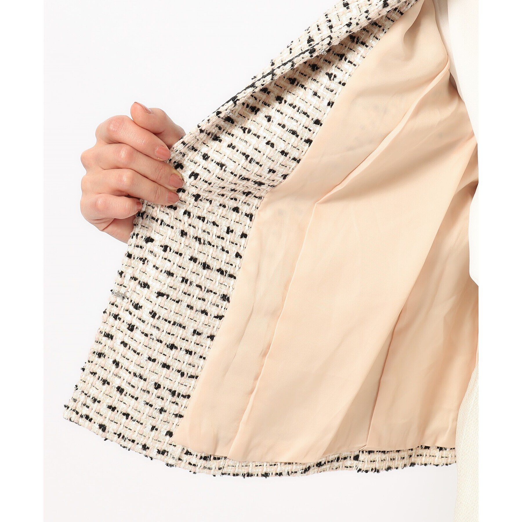 SHOO･LA･RUE「【S-5L】ネオリッチツイードジャケット」|ノーカラージャケット|