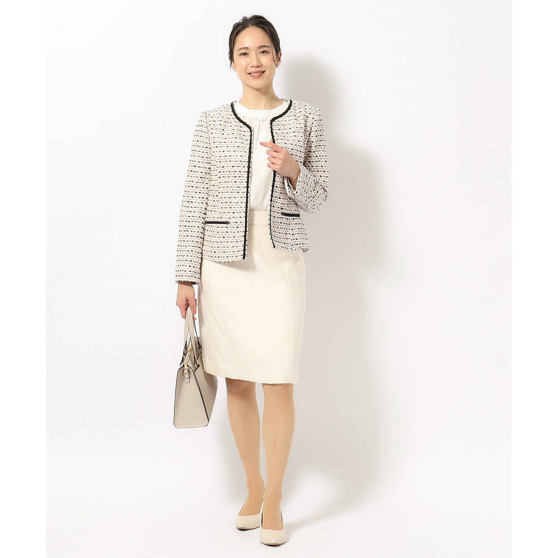 SHOO･LA･RUE「【S-5L】ネオリッチツイードジャケット」|ノーカラージャケット|