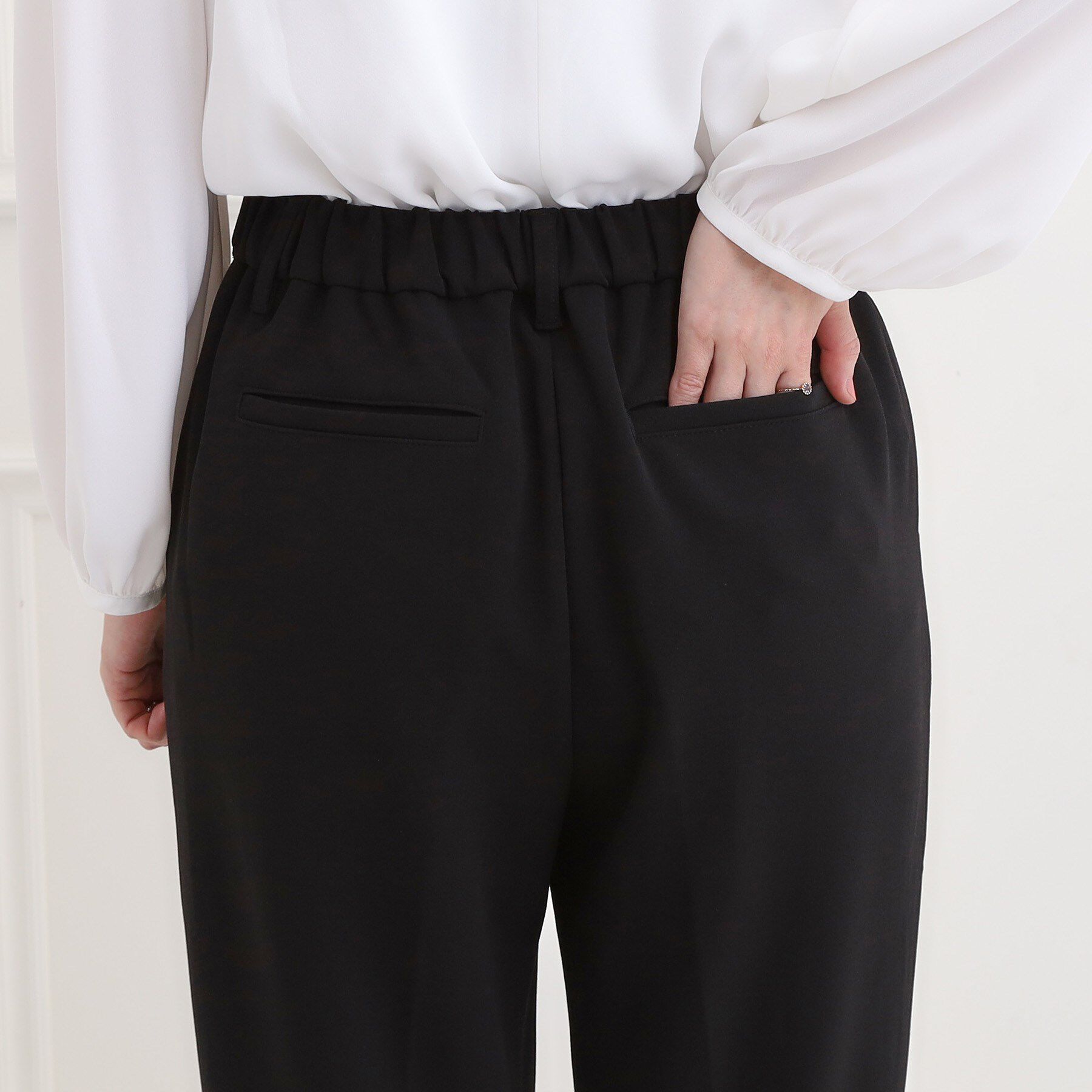 SHOO･LA･RUE「【洗濯機可/セットアップ可/S-3L】きちんと楽に。カットジョーゼット テーパードパンツ」|その他|