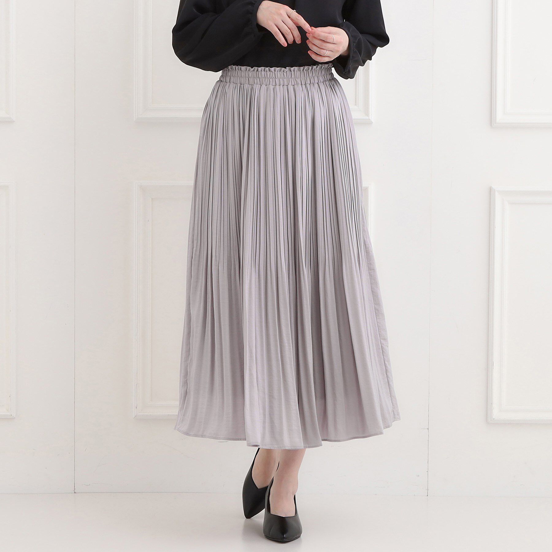 SHOO･LA･RUE「【洗濯機可/着丈選べる】オンにもオフにも 軽やかプリーツスカート」|スカート|ライトグレー(011
