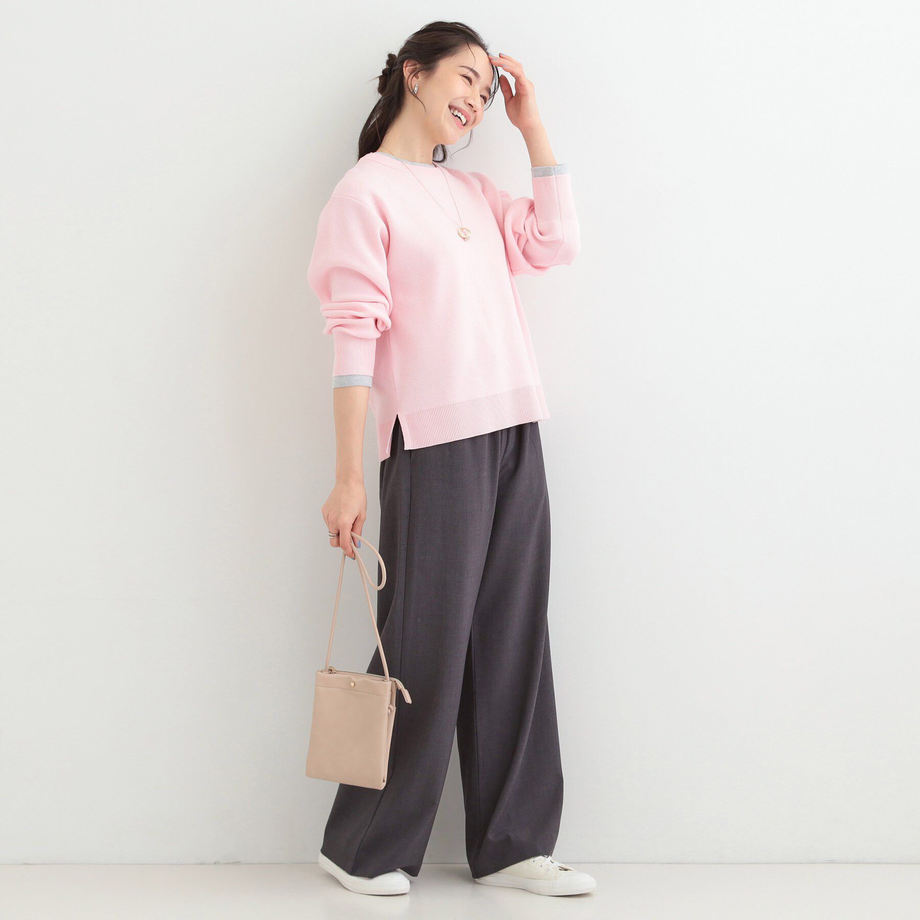 SHOO･LA･RUE「【洗濯機可/S-LL/インしなくても着られる】配色が上品 レイヤード風スウェットライクニット」|ニット・セーター|