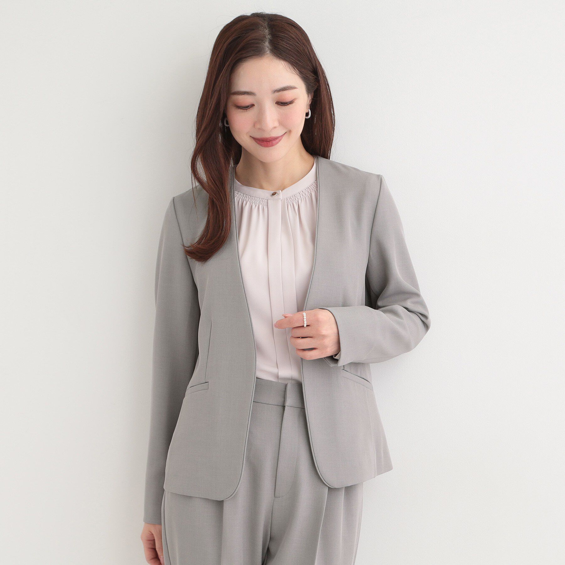 SHOO･LA･RUE「【洗濯機可/UV/SS-3L】すっきり好印象 ノーカラージャケット」|ノーカラージャケット|