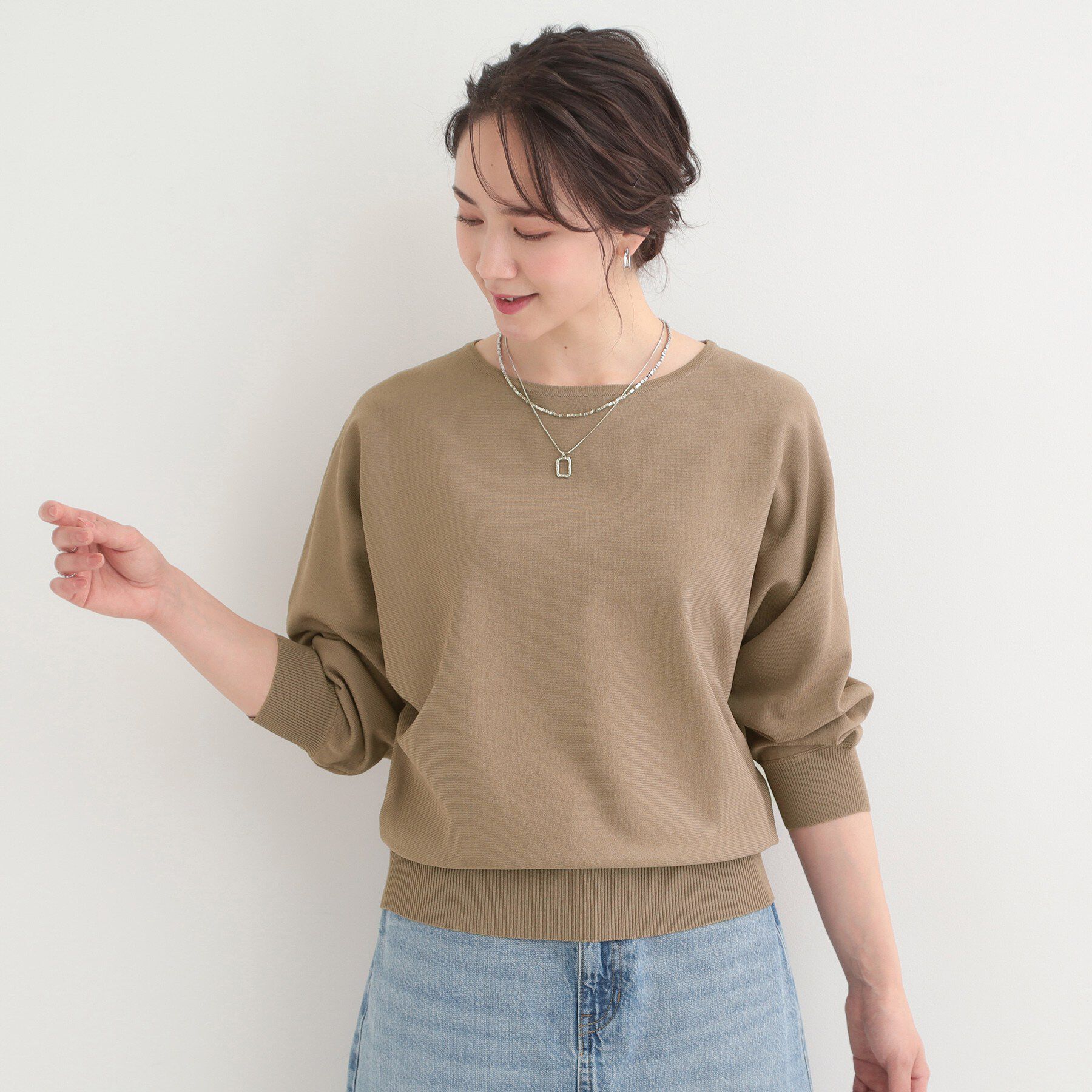 SHOO･LA･RUE「【洗濯機可/S-LL】さらりと軽やか インせず着られる すっきり見えドルマンニット」|ニット・セーター|