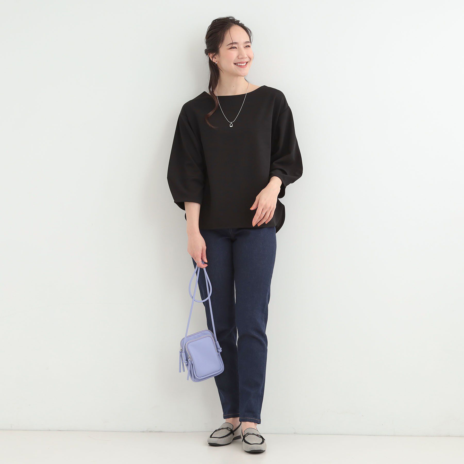 SHOO･LA･RUE「【2点セット/7分袖/S-LL】ランタンスリーブで女性らしい インせず着られる ネックレス付きブラウ」|シャツ・ブラウス|