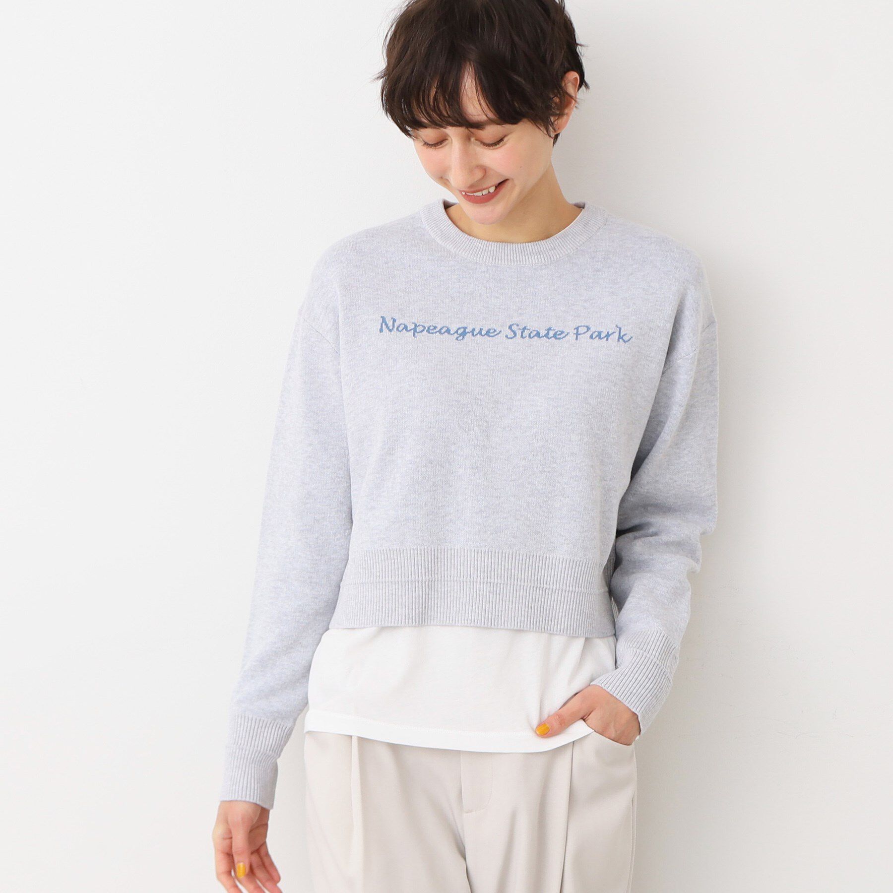 Dessin「【洗える】クロップド丈ロゴジャカードニット（S～L）」|ニット・セーター|