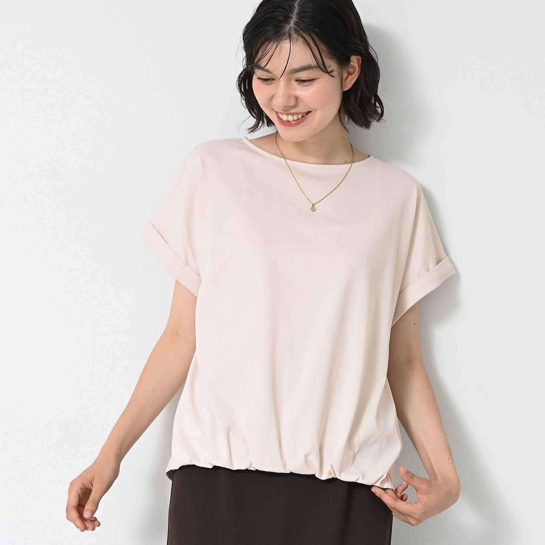 Dessin「【二の腕カバー／UVカット】ロールアップスリーブ裾ギャザーカットソー」|Tシャツ・カットソー|グレージュ(050)