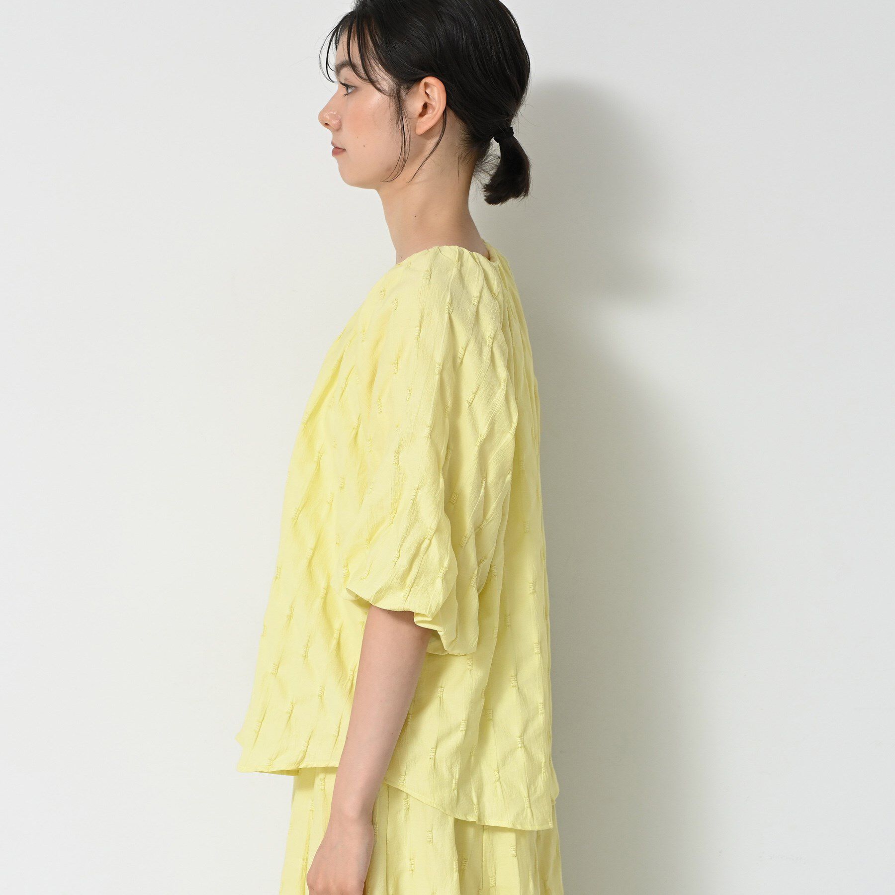 Dessin「【洗える／五分袖】バルーンスリーブジャガードブラウス」|シャツ・ブラウス|