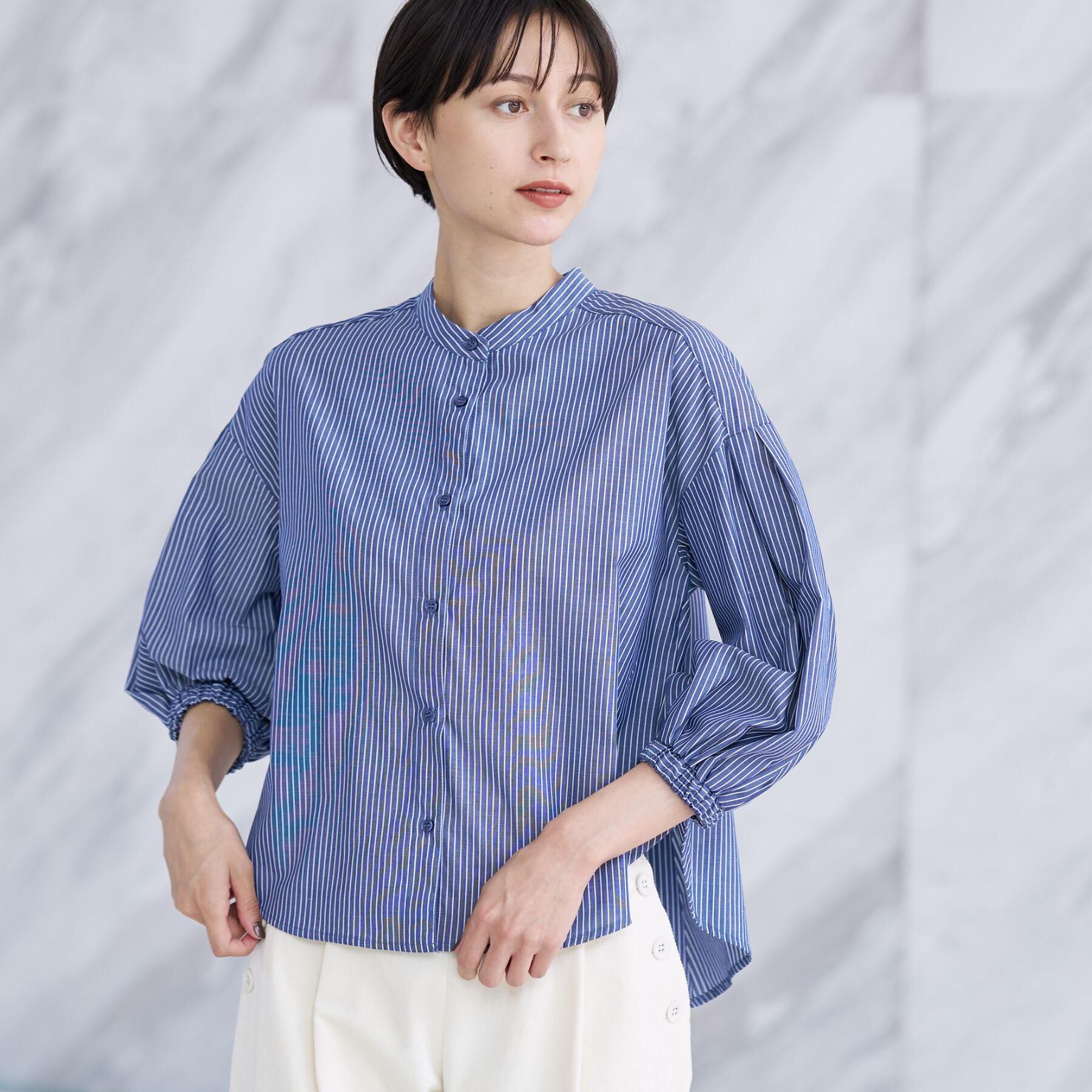 Dessin「【洗える】ストライプギャザー袖ブラウス」|シャツ・ブラウス|