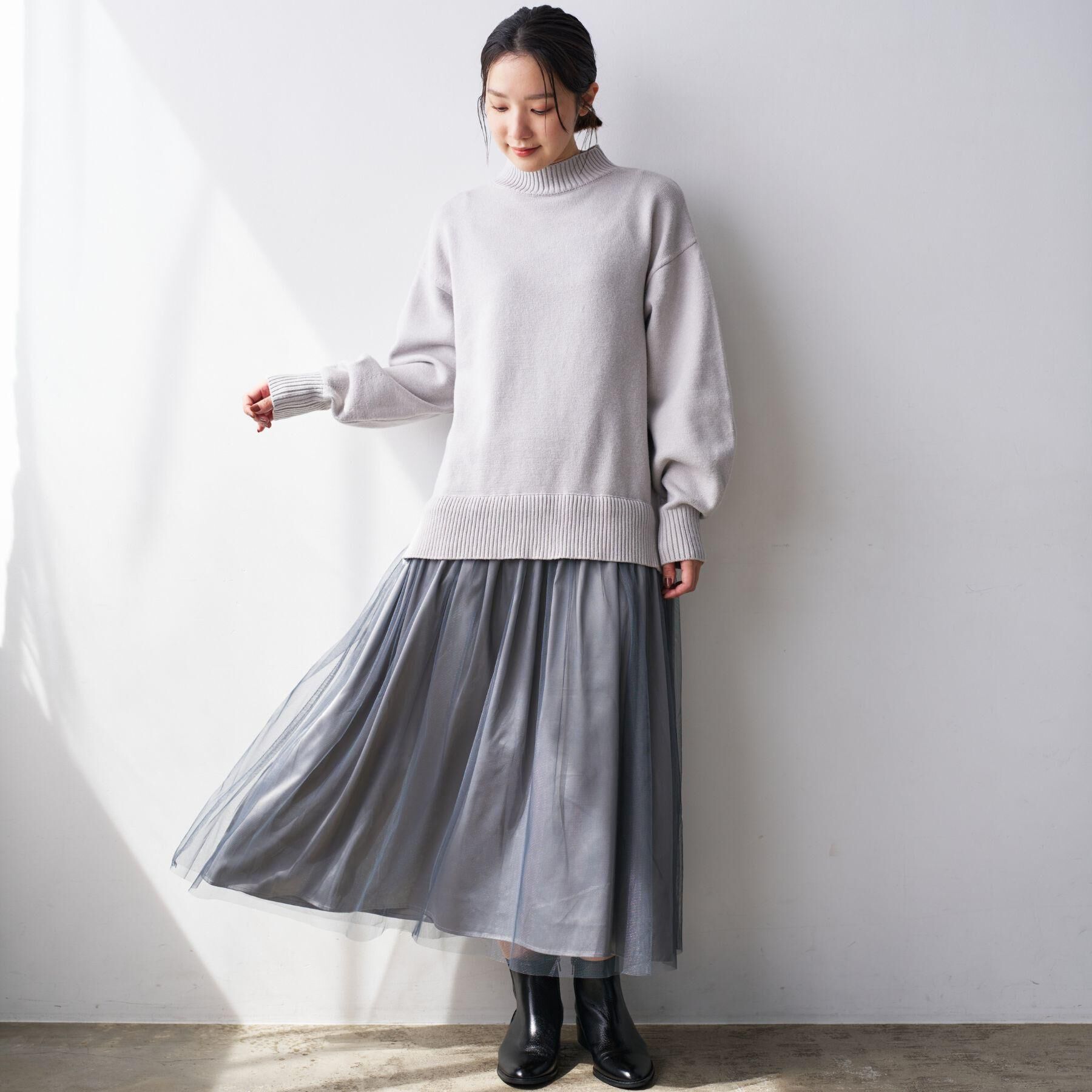 Dessin「【洗える】ニットチュールドッキングワンピース」|ワンピース|